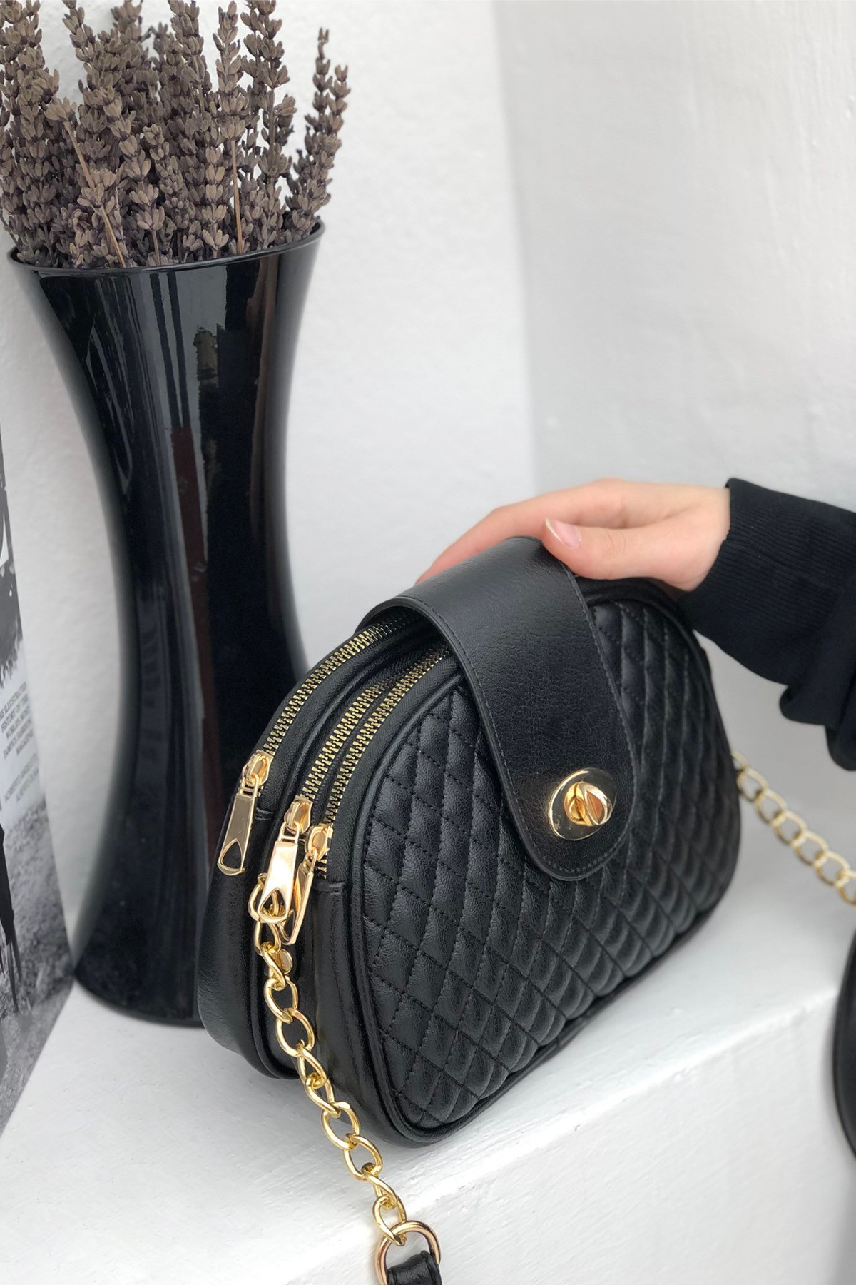 Kapitoneli Günlük Kadın Çanta Sıyah 1238 