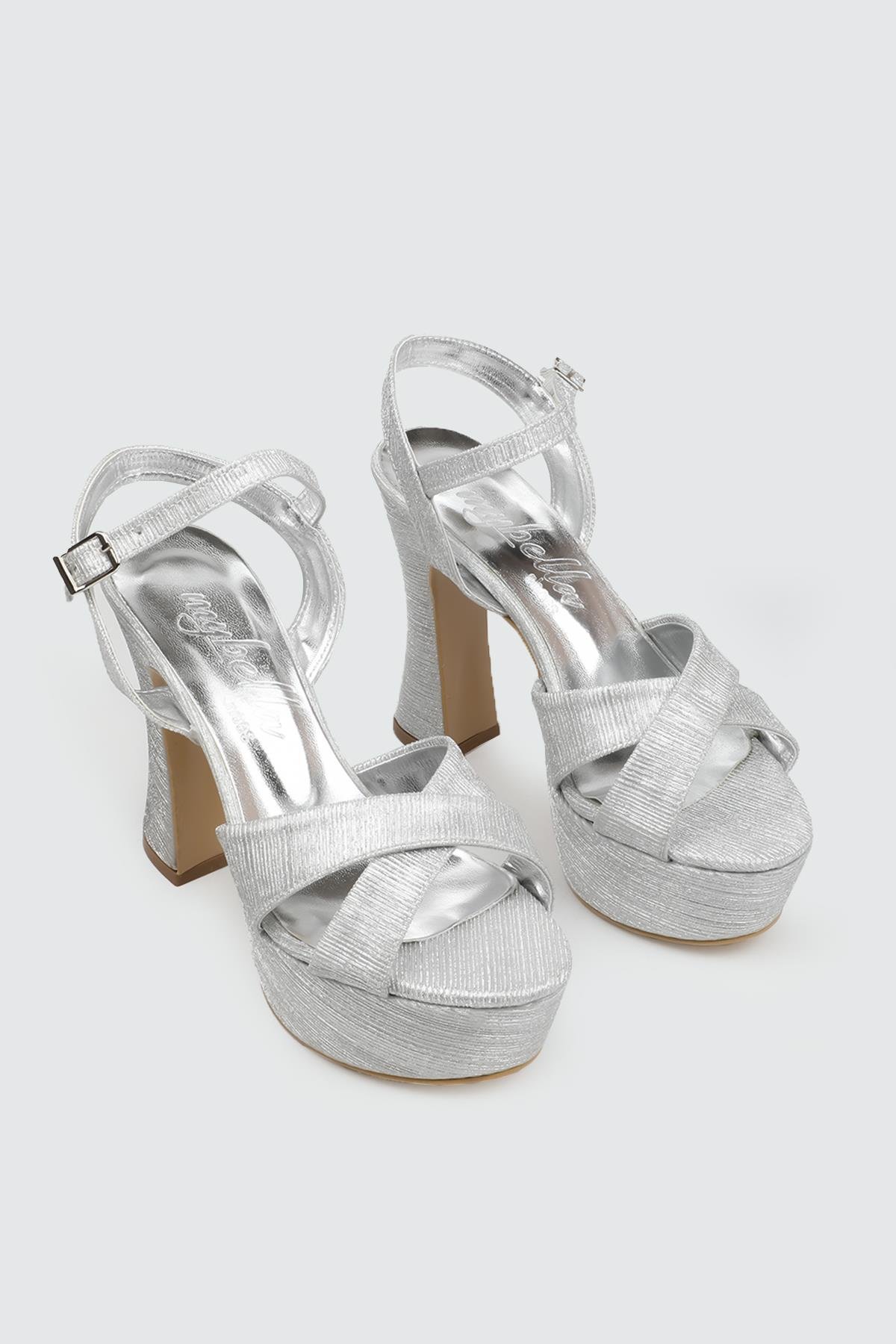 Karmen 890 25Y Platform Topuk Kadın Ayakkabı Gümüş Simli