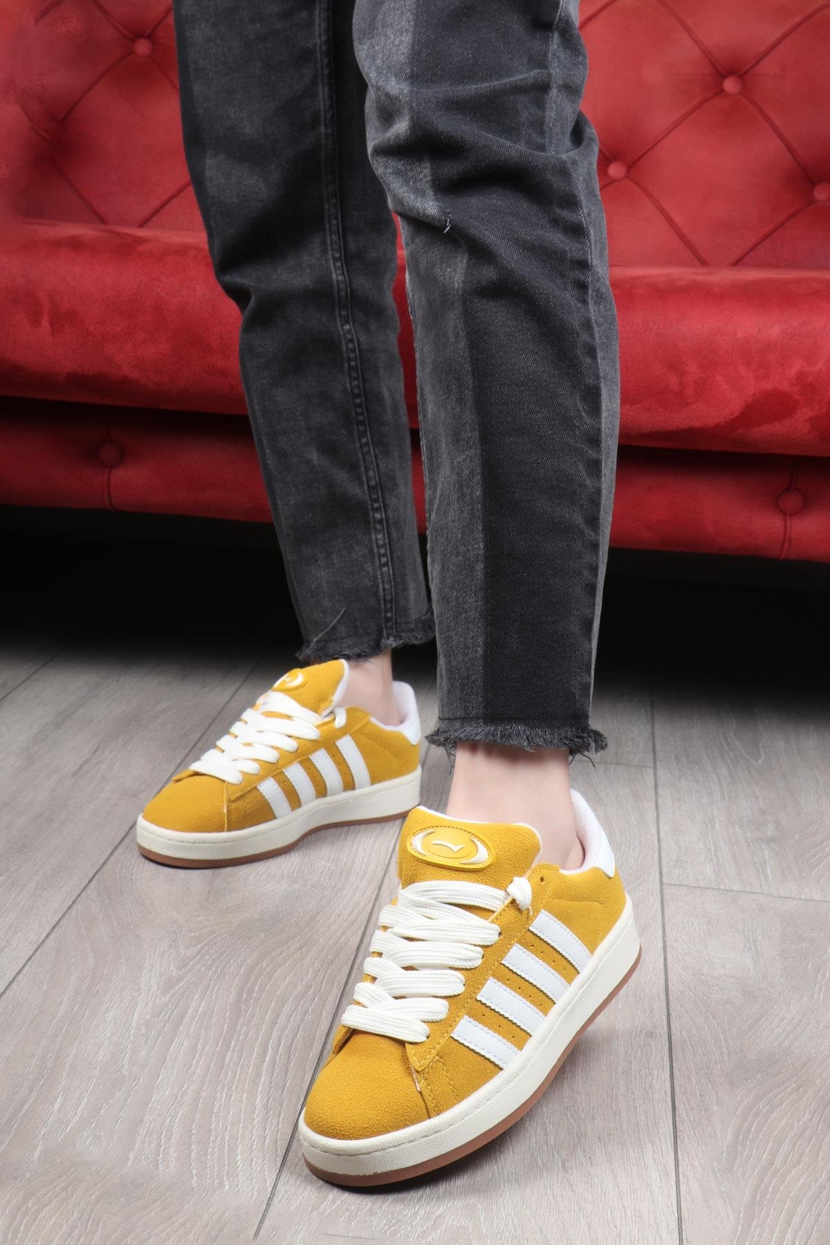 LAMBIRLENT 7460 Unisex Spor Ayakkabı Hardal Beyaz