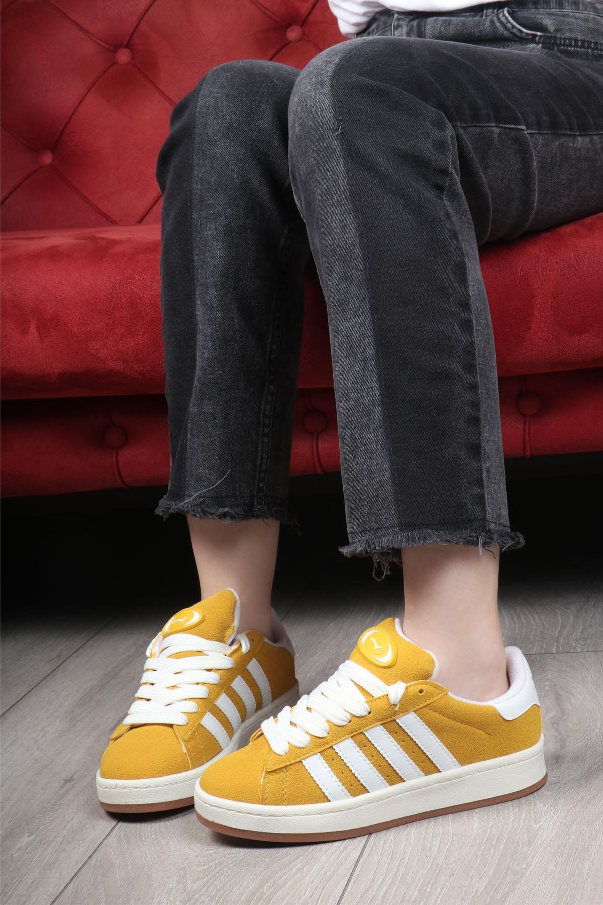 LAMBIRLENT 7460 Unisex Spor Ayakkabı Hardal Beyaz