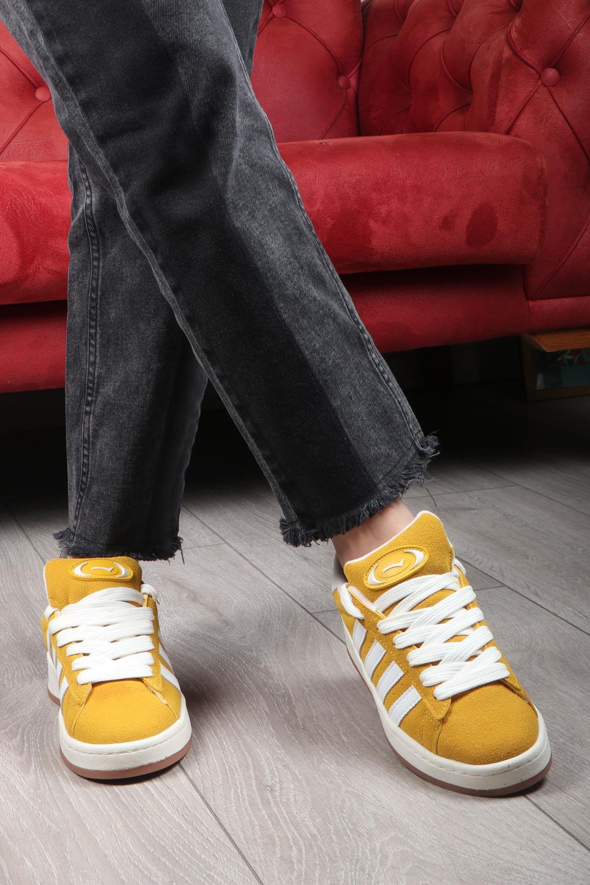 LAMBIRLENT 7460 Unisex Spor Ayakkabı Hardal Beyaz