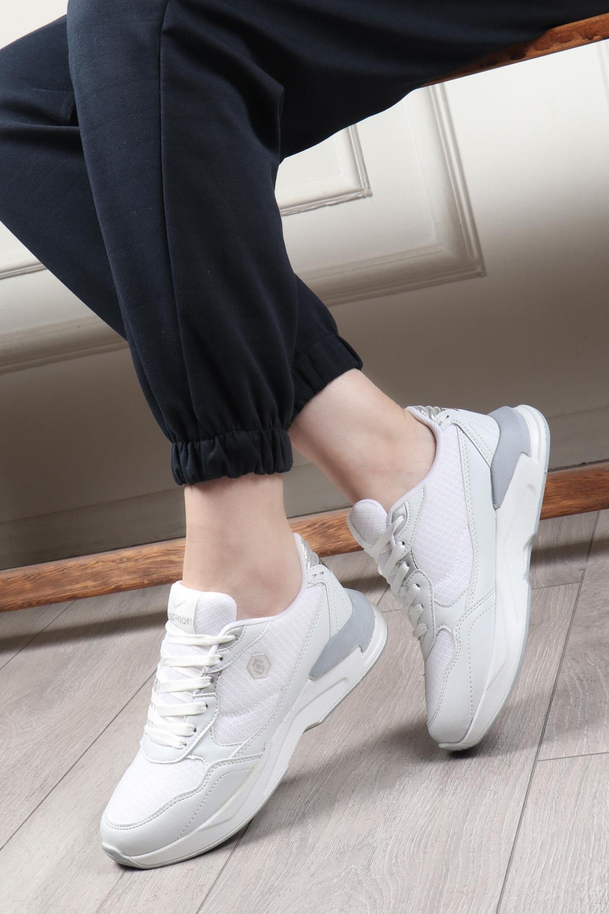 LAMBIRLENT 9937 Kadın Spor Ayakkabı Beyaz Gümüş