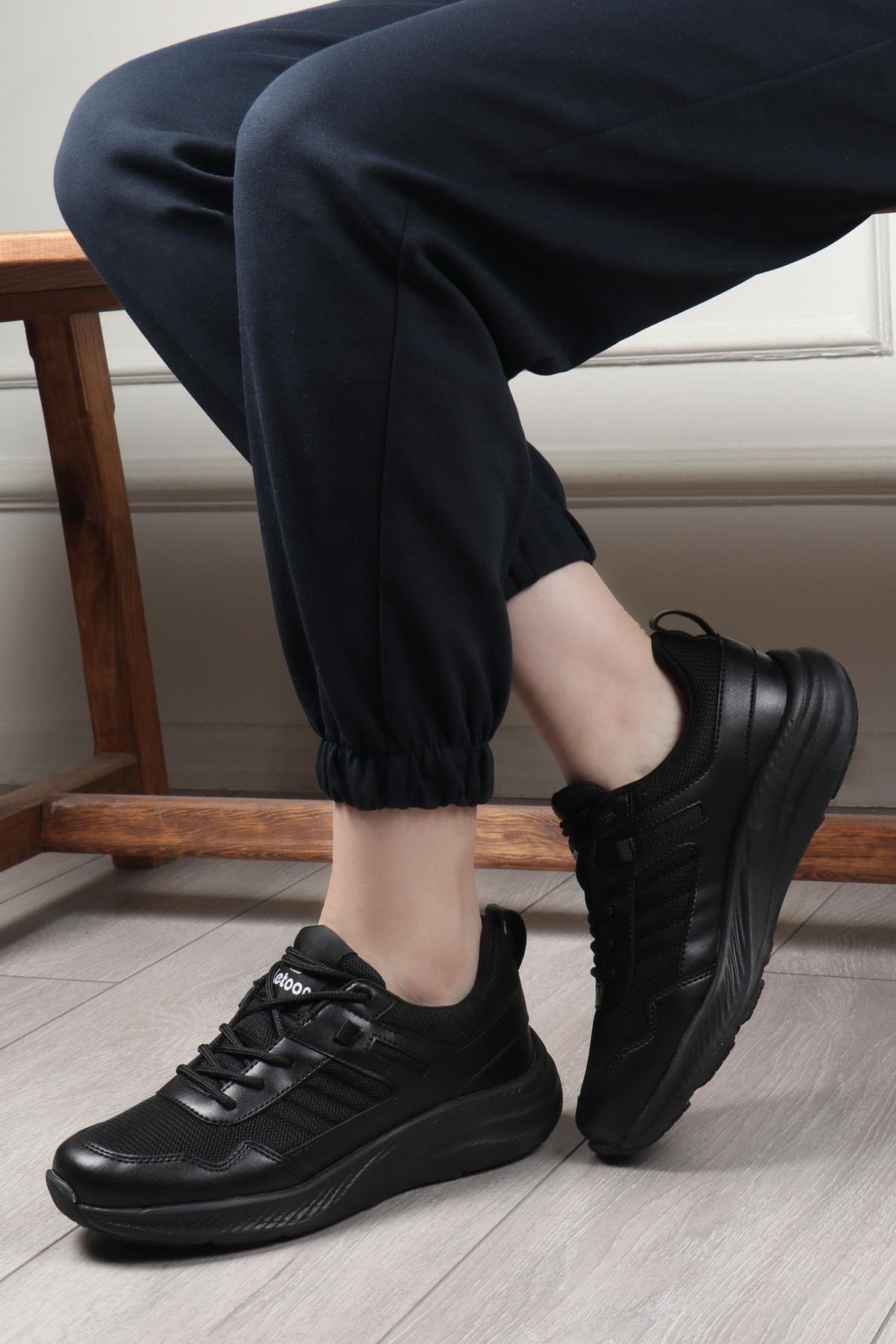 LETOON 1204 Unisex Spor Ayakkabı Siyah Siyah
