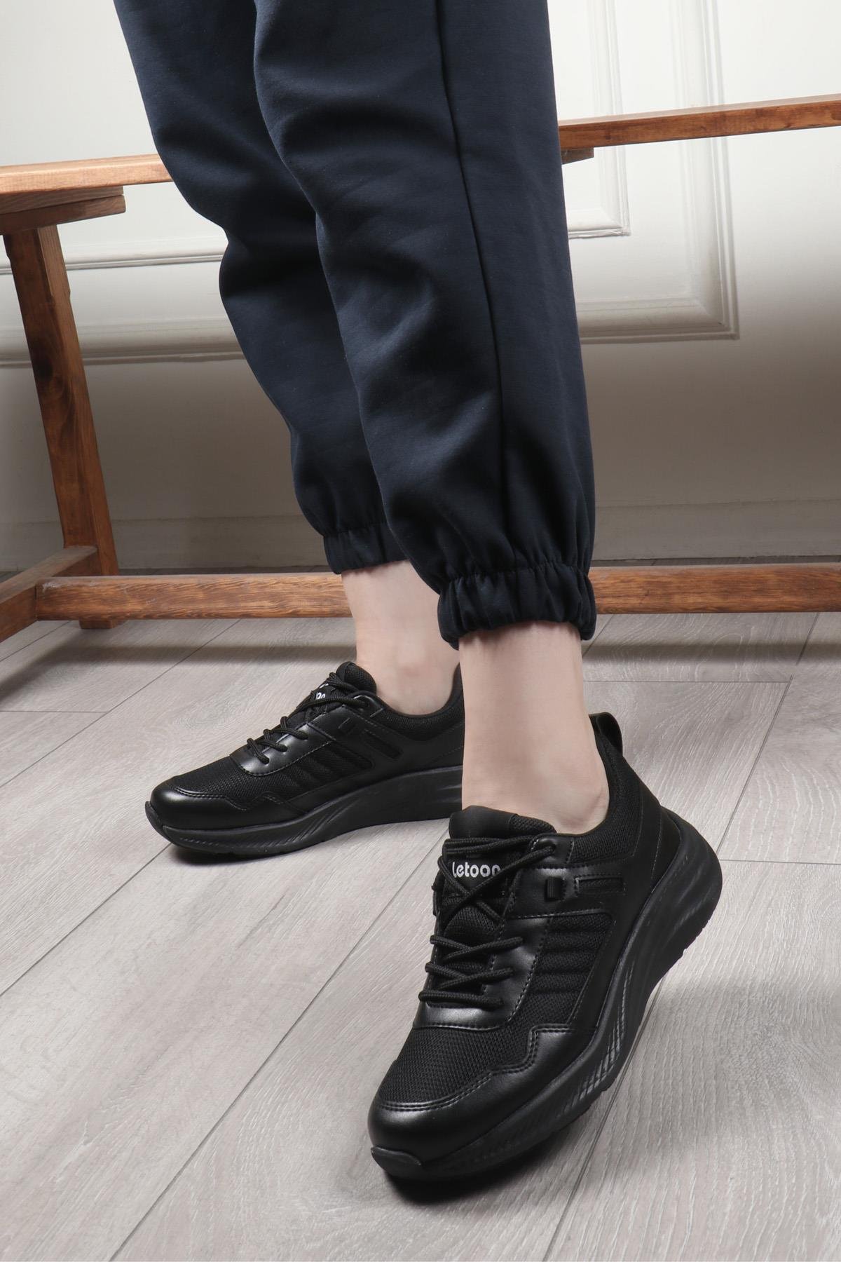 LETOON 1204 Unisex Spor Ayakkabı Siyah Siyah
