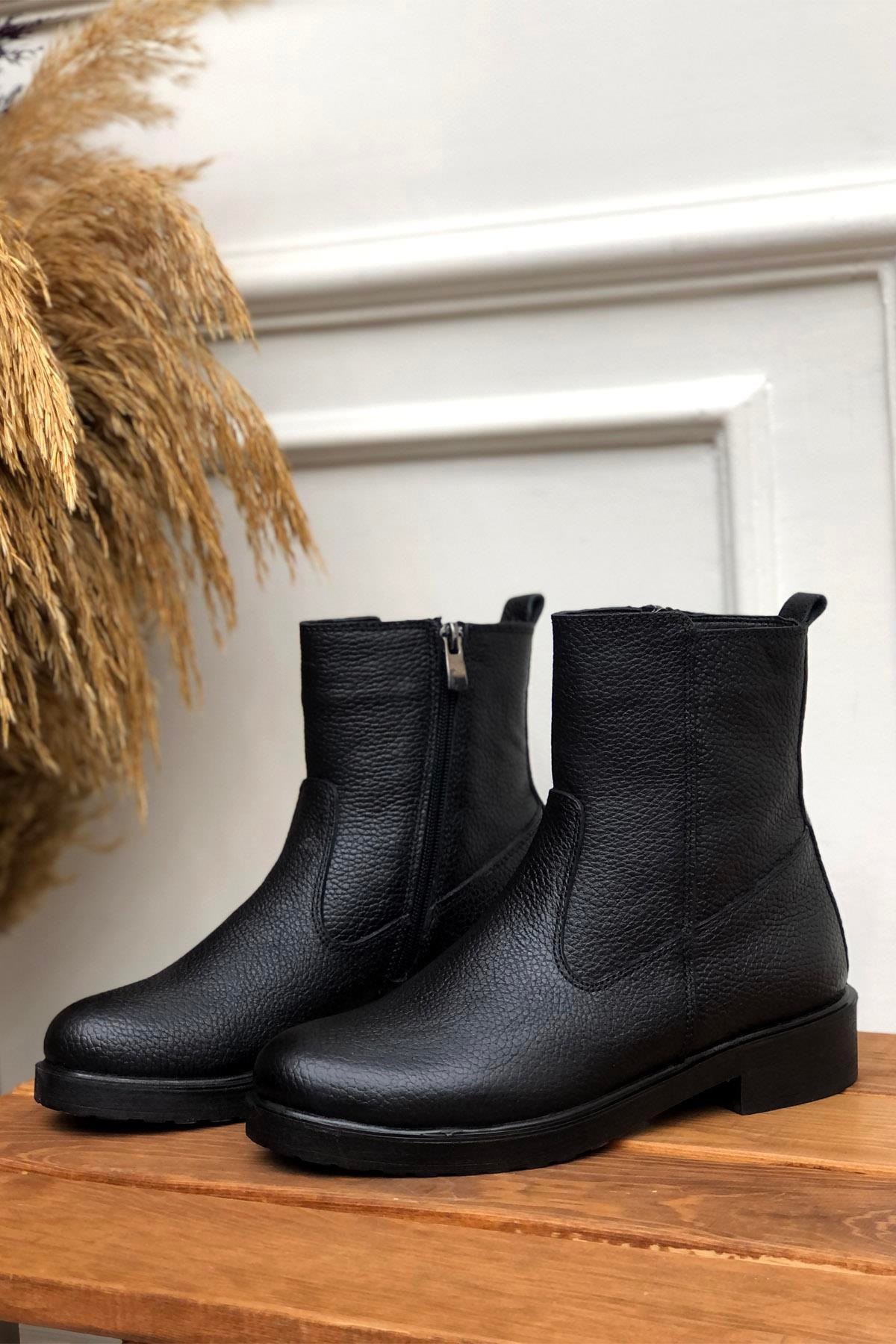 MY BELLA 05-10 Kadın Deri Bot Siyah Floter