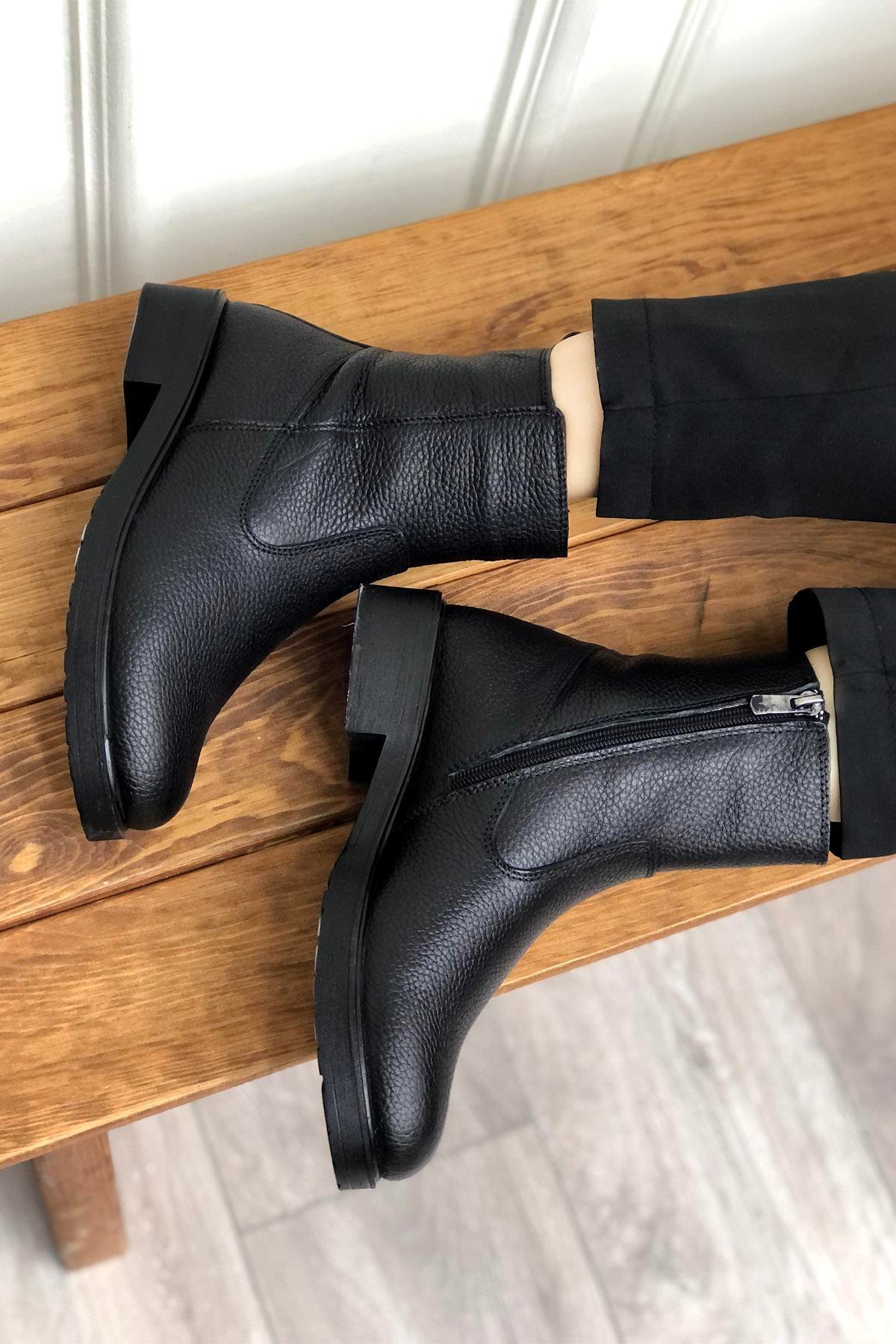 MY BELLA 05-10 Kadın Deri Bot Siyah Floter