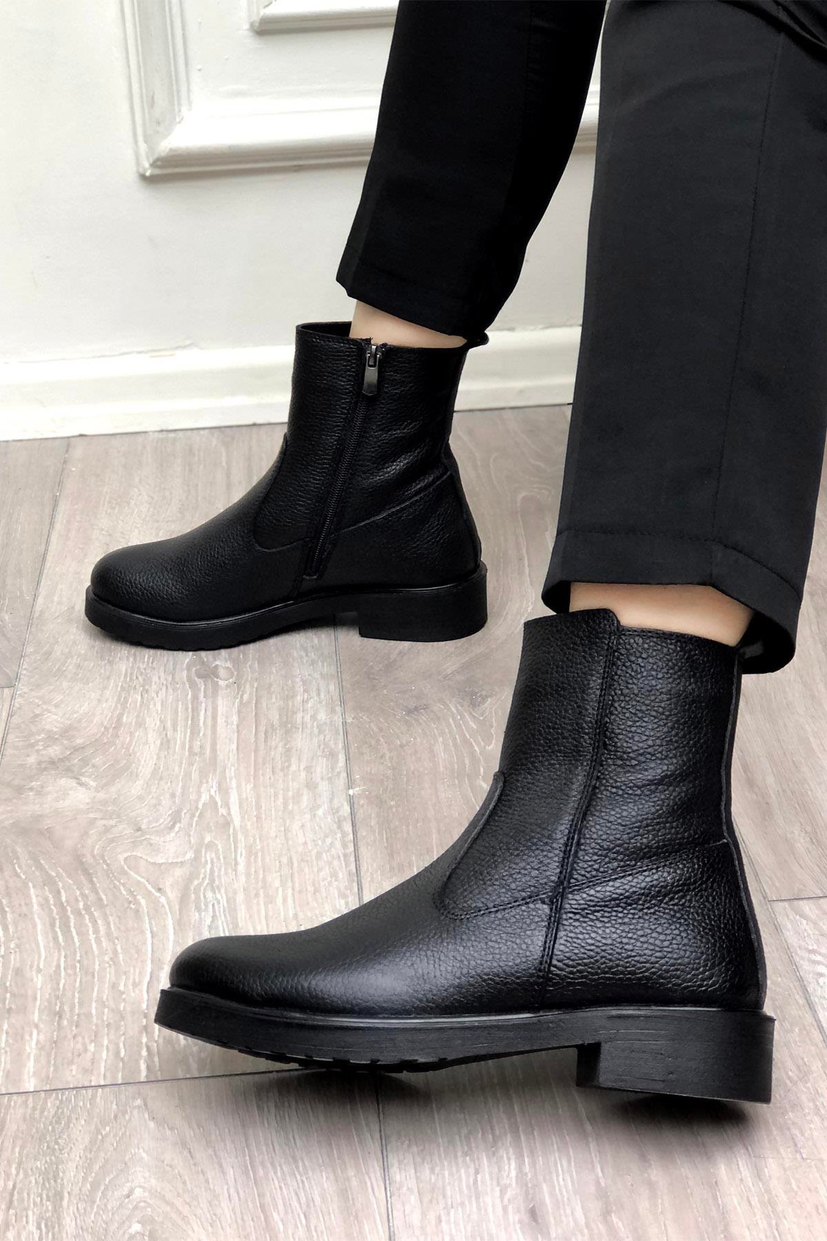 MY BELLA 05-10 Kadın Deri Bot Siyah Floter