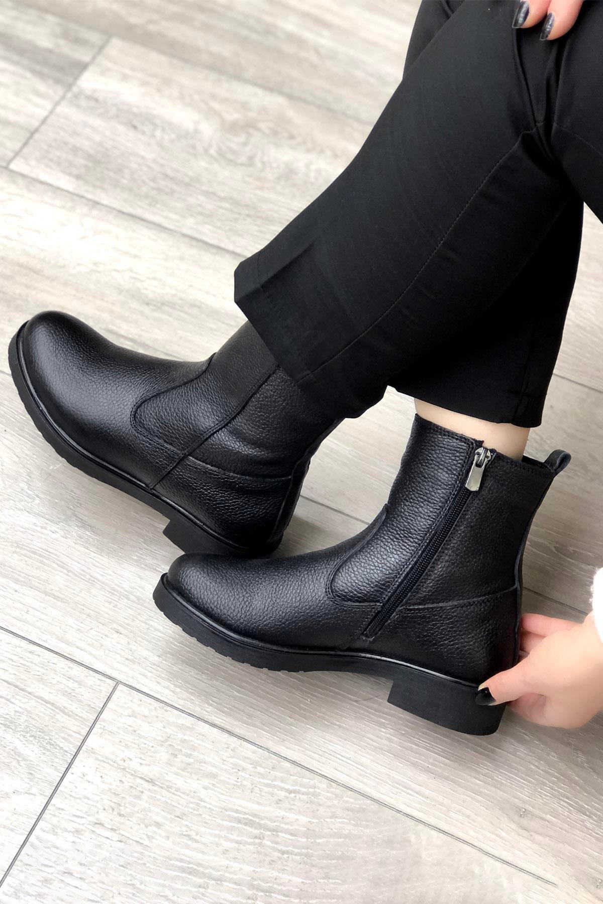 MY BELLA 05-10 Kadın Deri Bot Siyah Floter