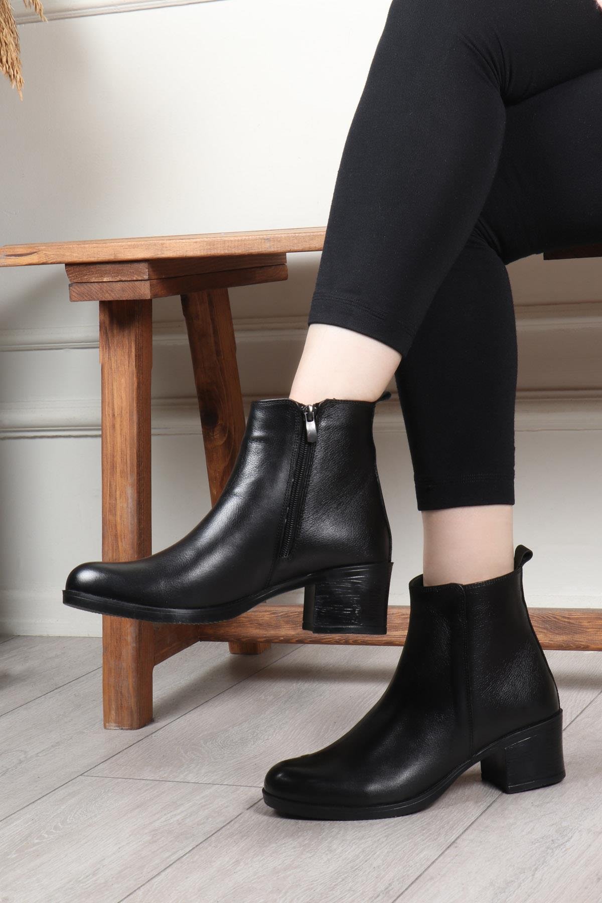 MY BELLA 234-11-1 Uzun Boğaz Kadın Deri Bot Siyah King