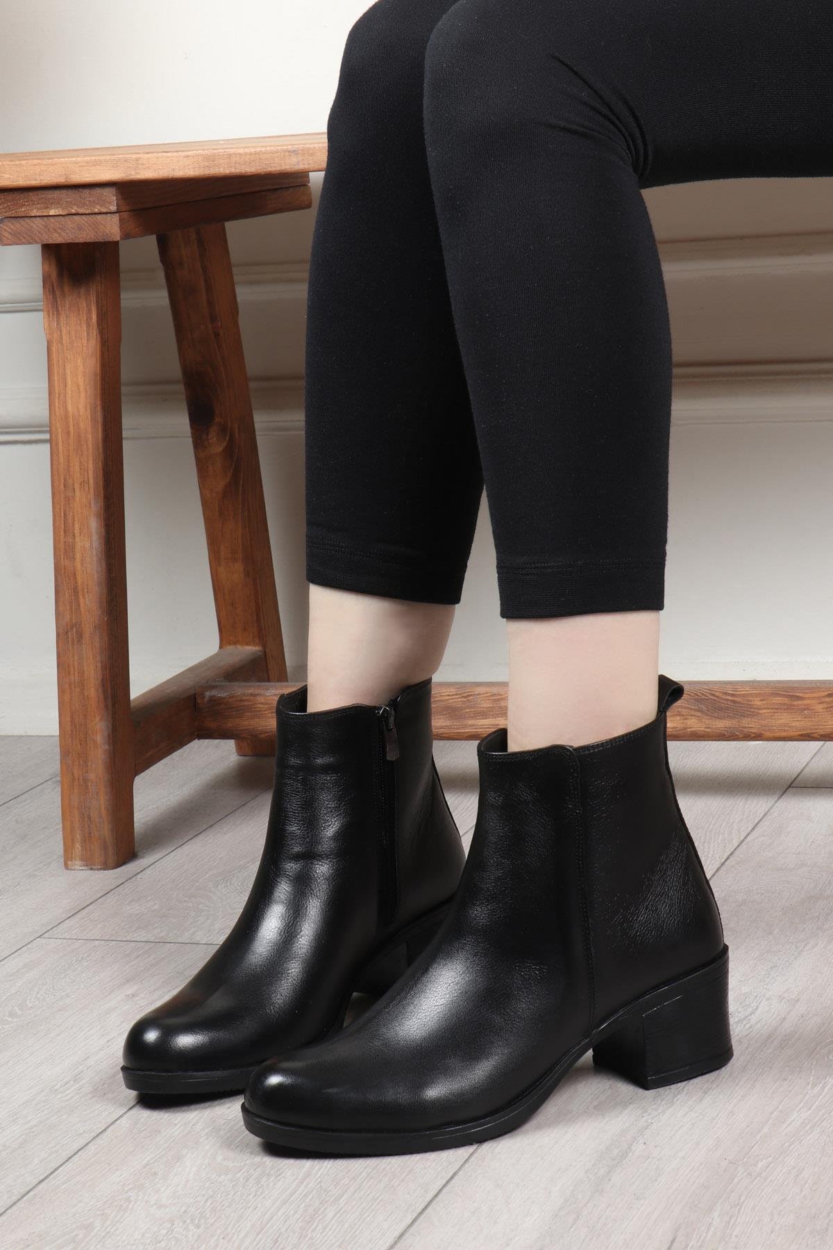 MY BELLA 234-11-1 Uzun Boğaz Kadın Deri Bot Siyah King