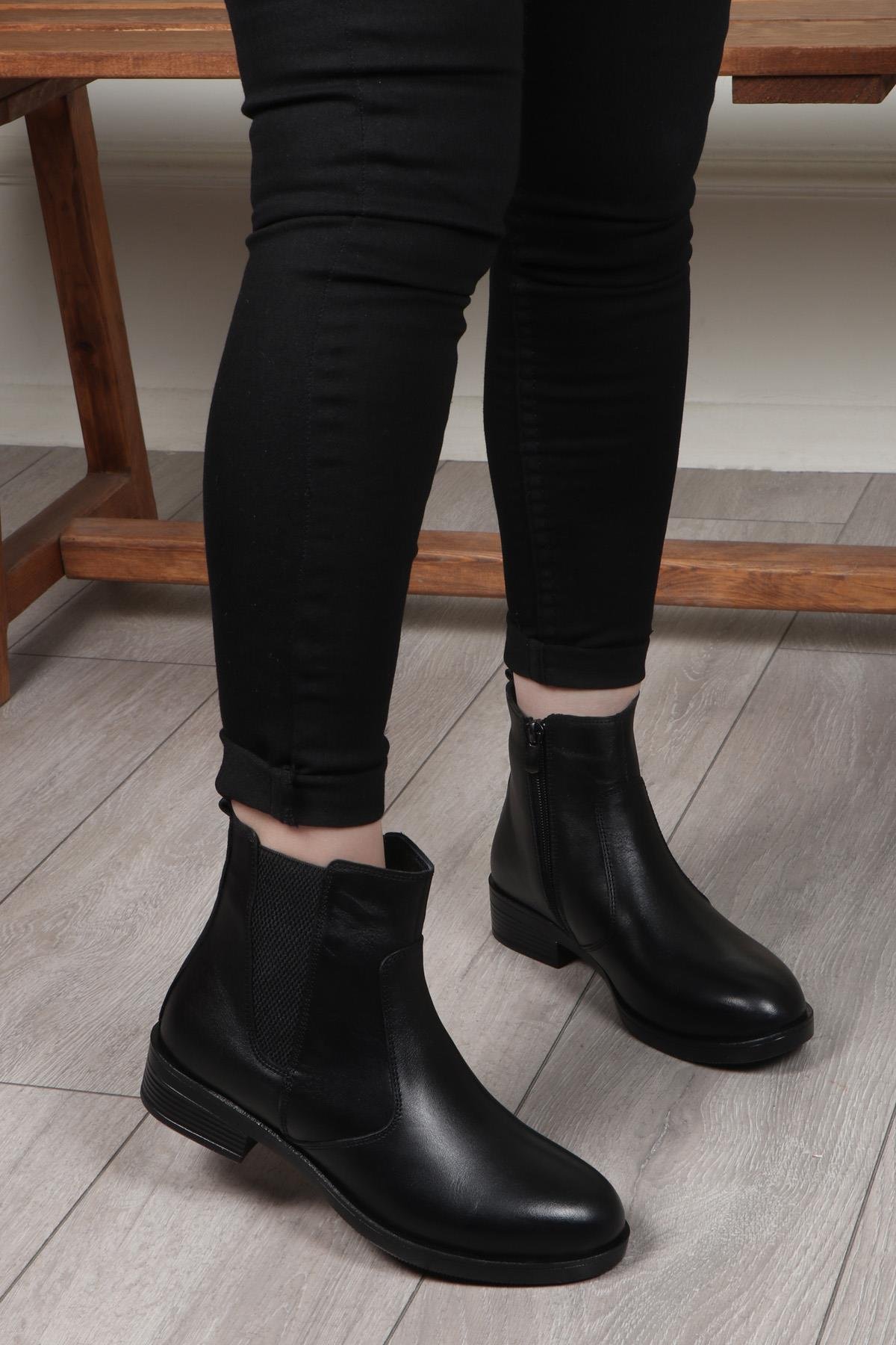 MY BELLA 24K 025-12 Kadın Deri Bot Siyah Napa