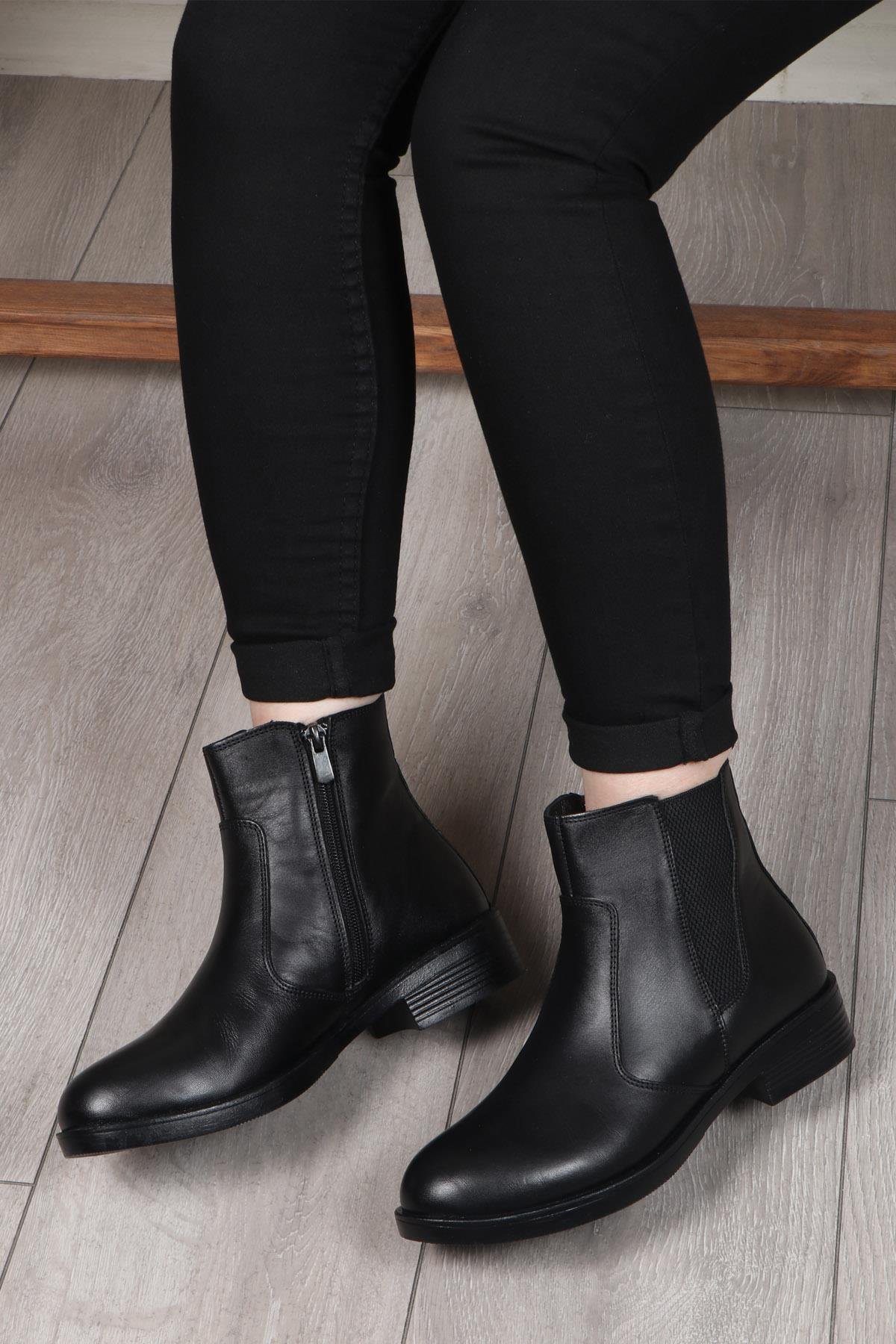 MY BELLA 24K 025-12 Kadın Deri Bot Siyah Napa