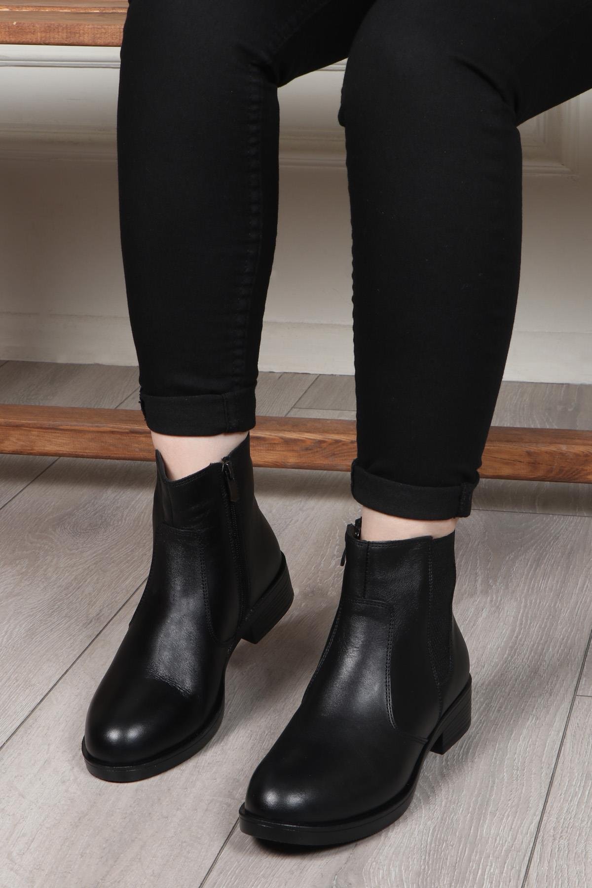 MY BELLA 24K 025-12 Kadın Deri Bot Siyah Napa