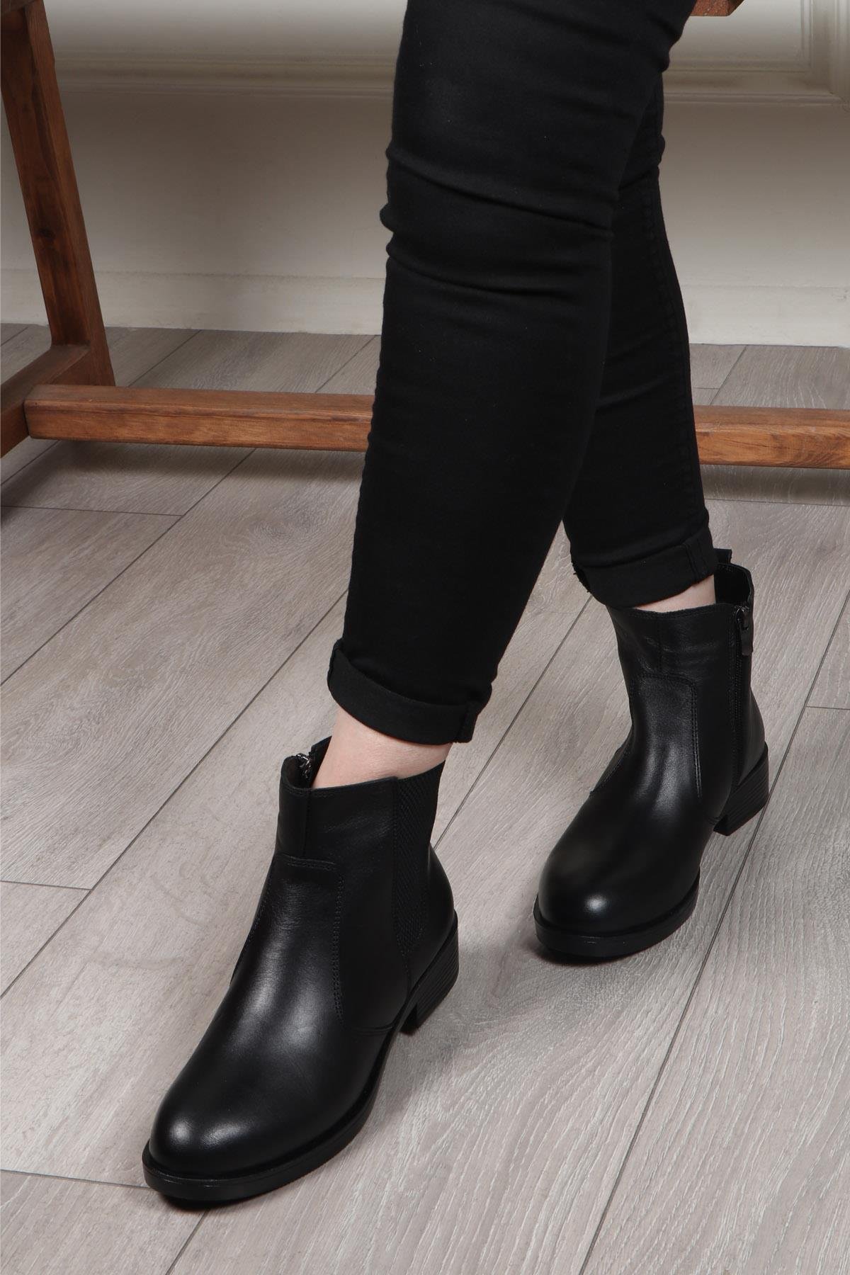 MY BELLA 24K 025-12 Kadın Deri Bot Siyah Napa