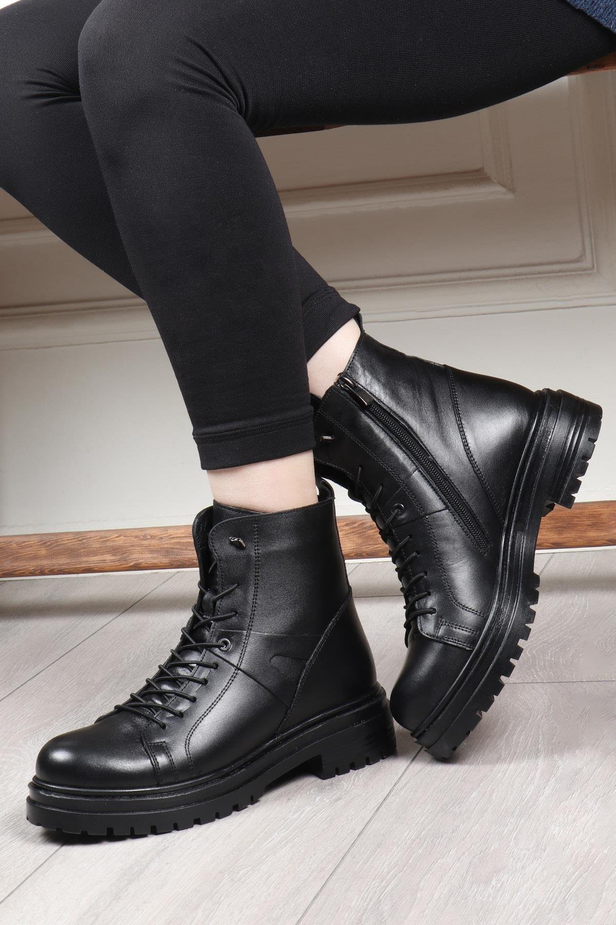 MY BELLA 24K 026-09 Kadın Deri Bot Siyah Napa