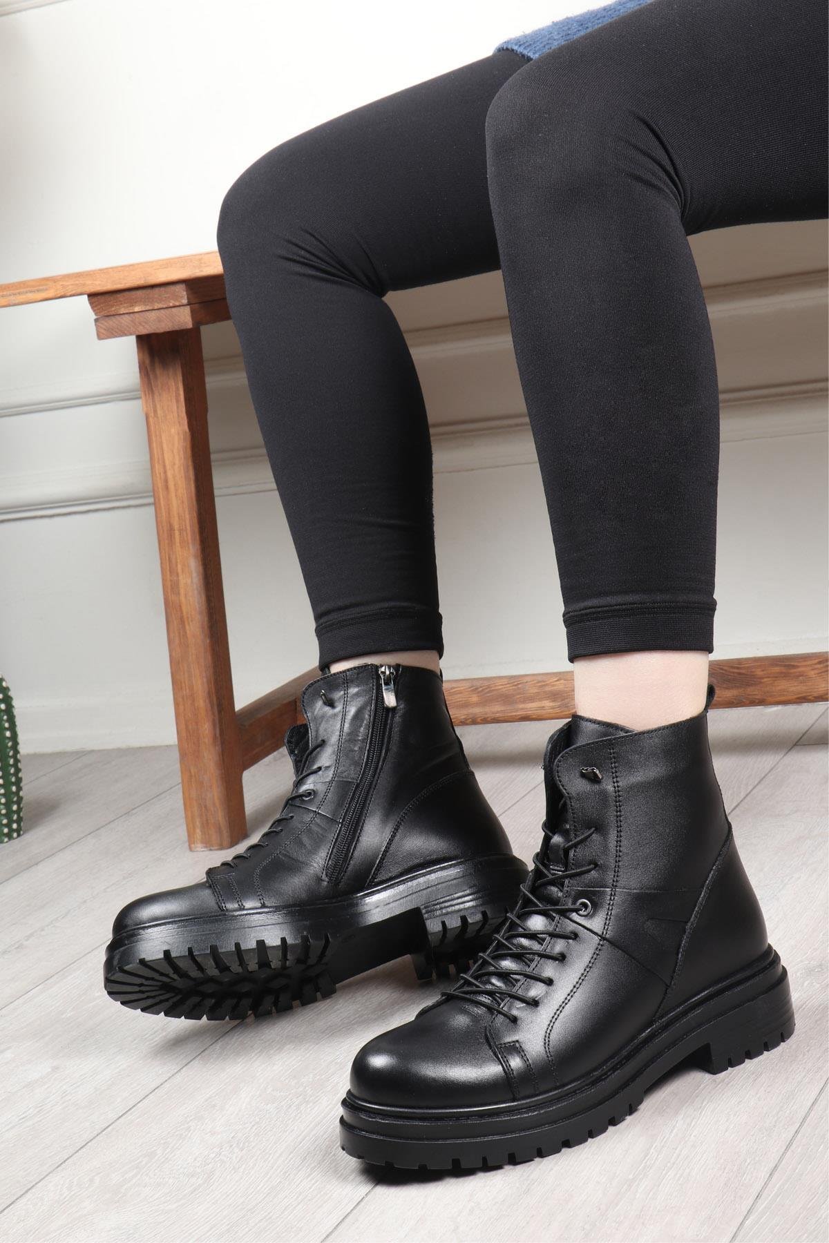 MY BELLA 24K 026-09 Kadın Deri Bot Siyah Napa