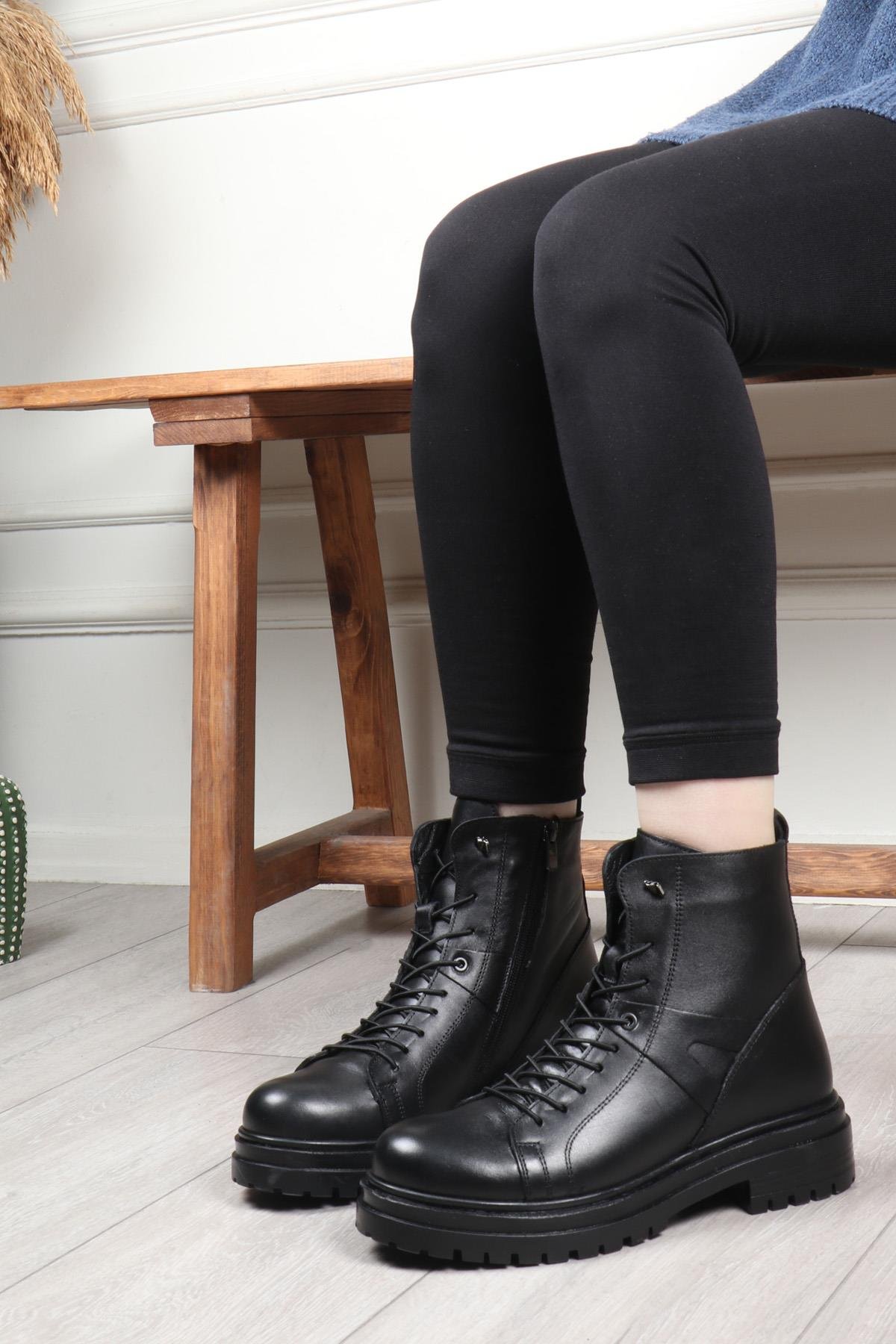 MY BELLA 24K 026-09 Kadın Deri Bot Siyah Napa