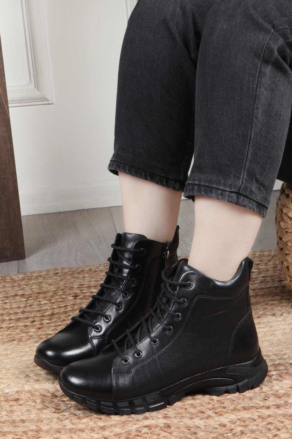 MY BELLA 24K 1458-018 Kadın Deri Bot Siyah Napa