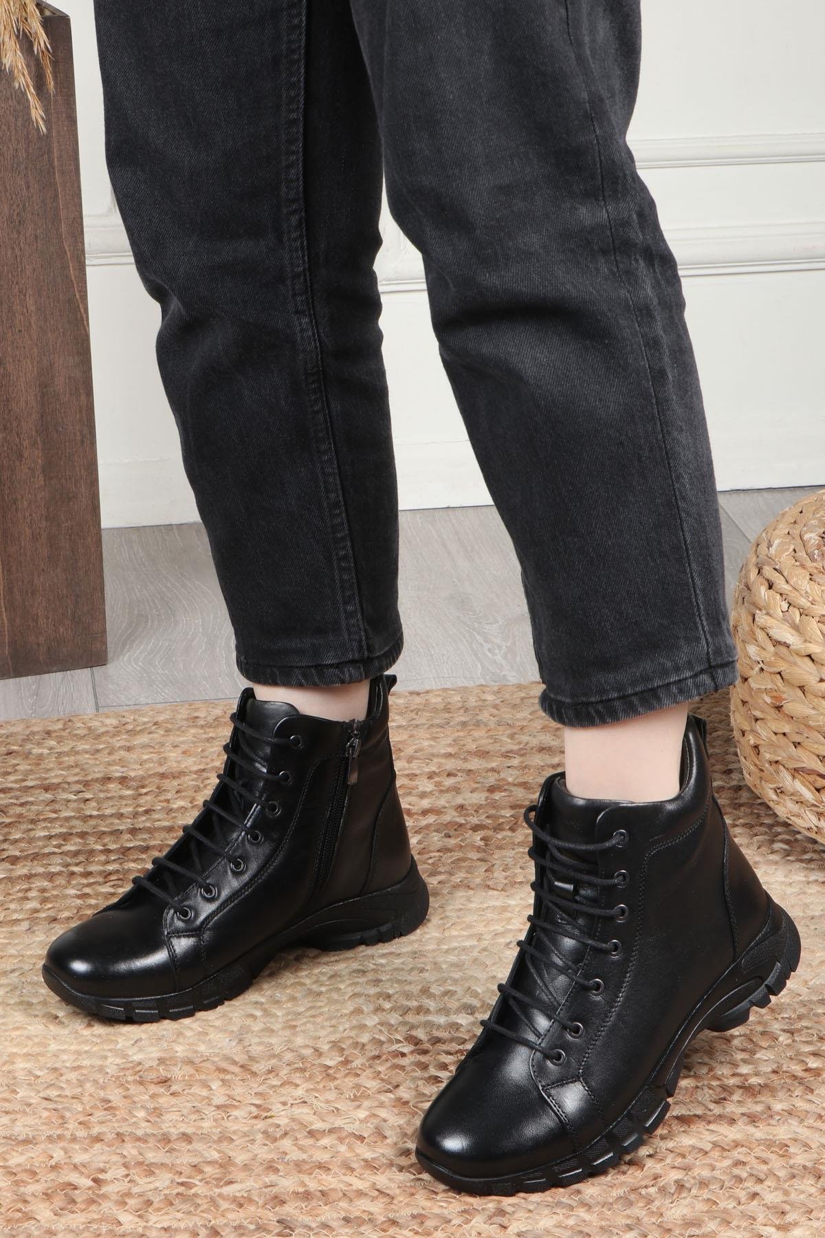 MY BELLA 24K 1458-018 Kadın Deri Bot Siyah Napa