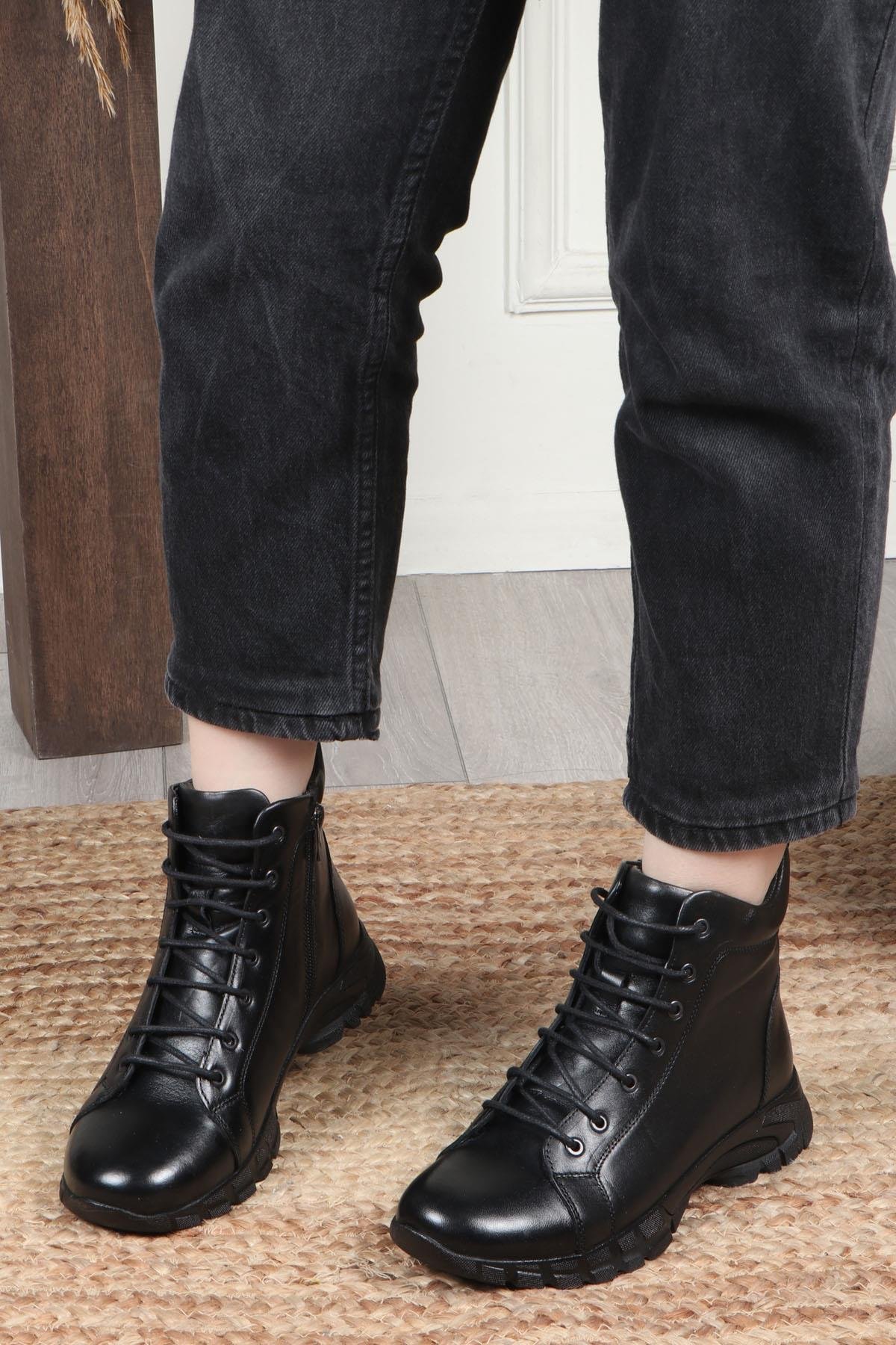 MY BELLA 24K 1458-018 Kadın Deri Bot Siyah Napa