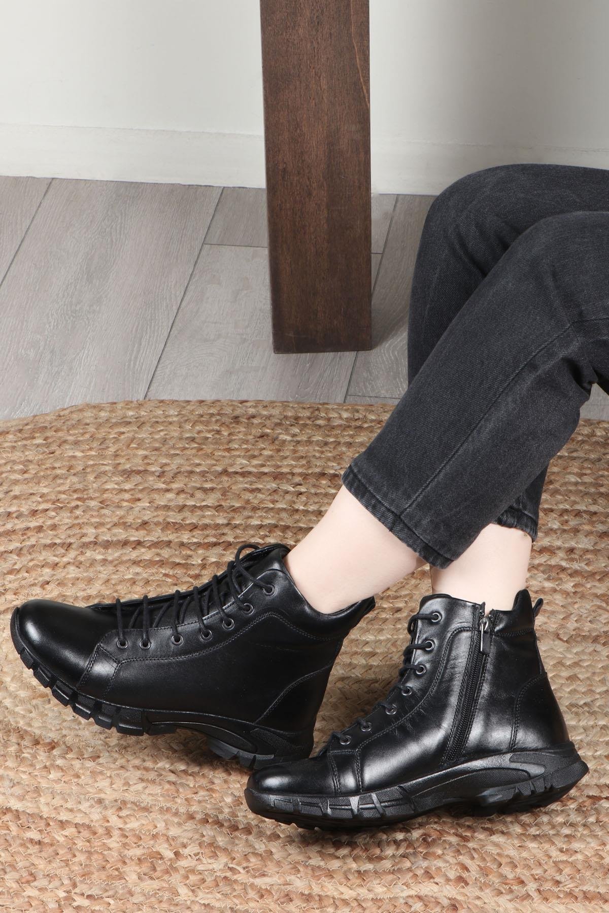 MY BELLA 24K 1458-018 Kadın Deri Bot Siyah Napa