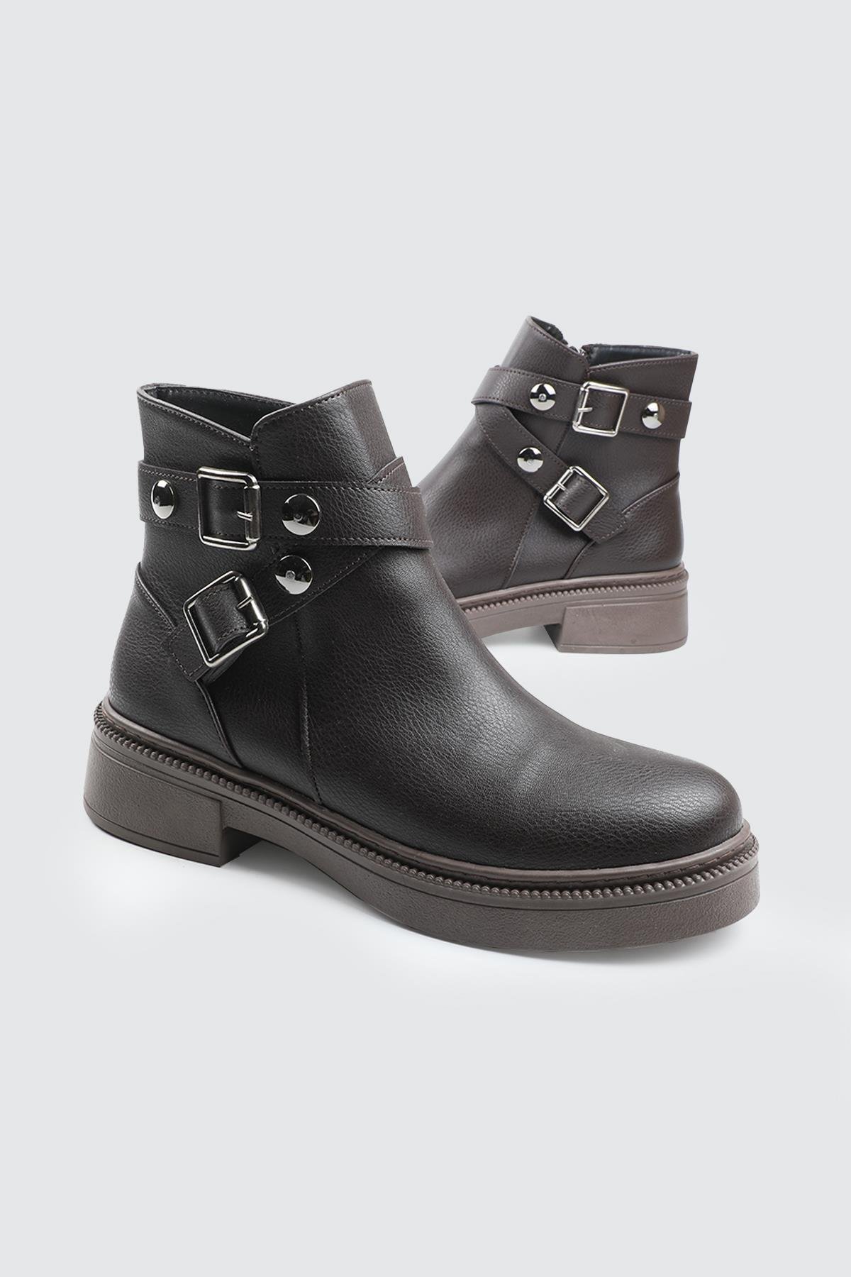 My Bella 25K KJ-804 Metal Toka Kadın Bot Kahve