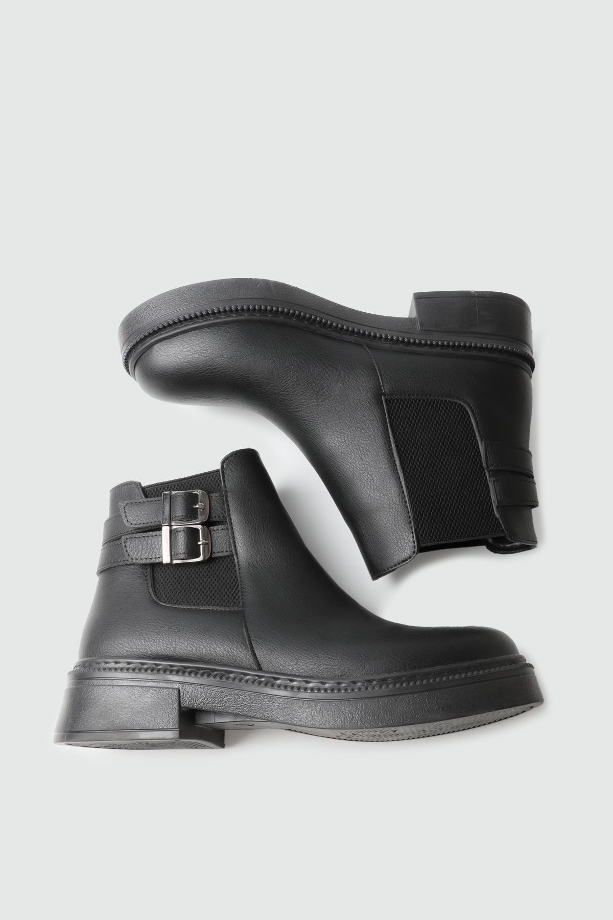 My Bella 25K KJ-812 Çift Toka Kadın Bot Siyah