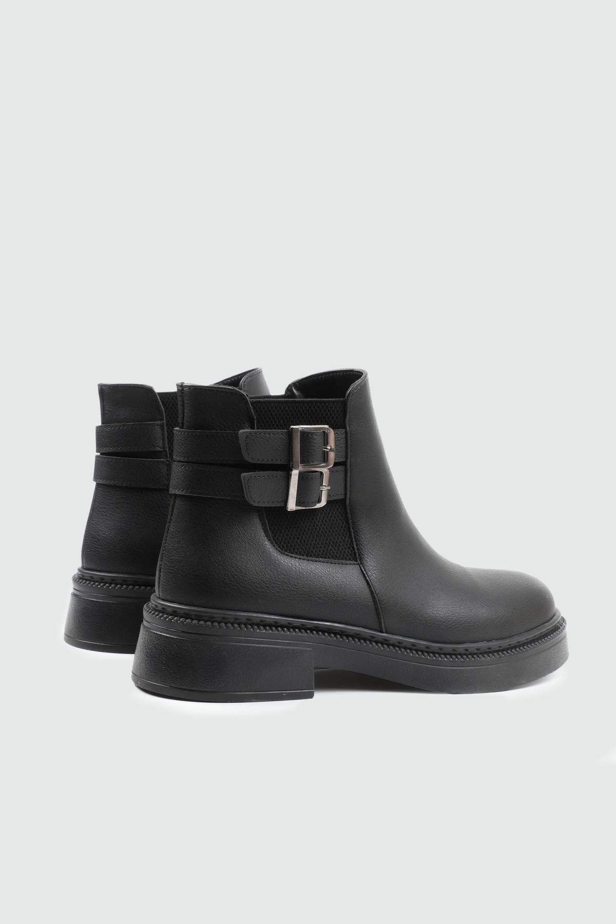 My Bella 25K KJ-812 Çift Toka Kadın Bot Siyah