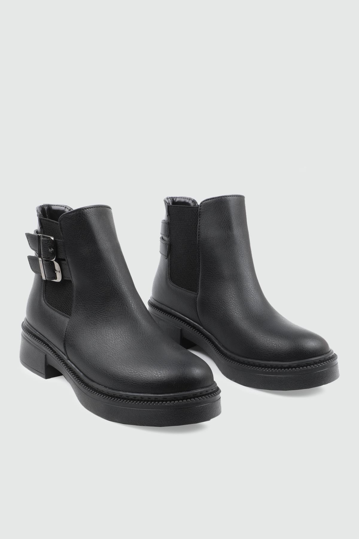 My Bella 25K KJ-812 Çift Toka Kadın Bot Siyah