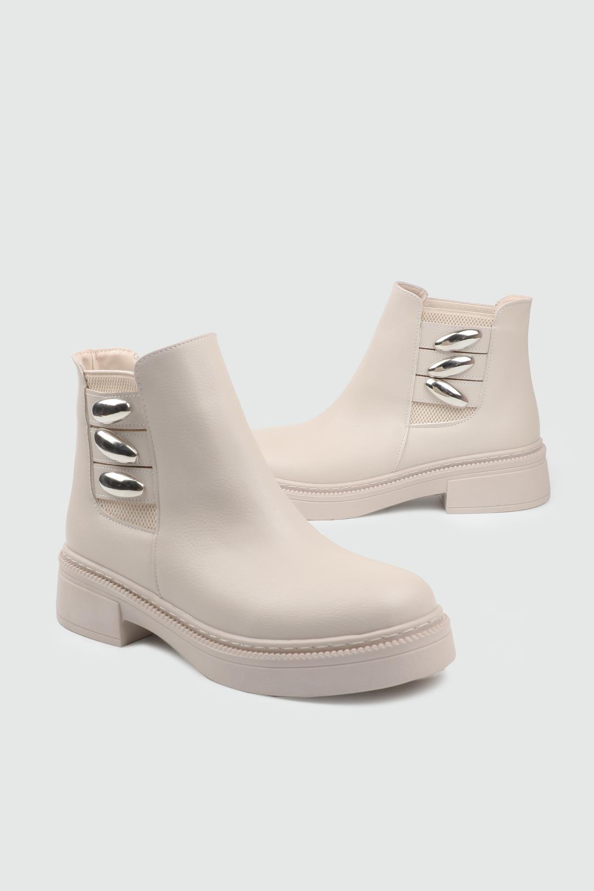 My Bella 25K KJ-816 Metal Toka Kadın Bot Bej