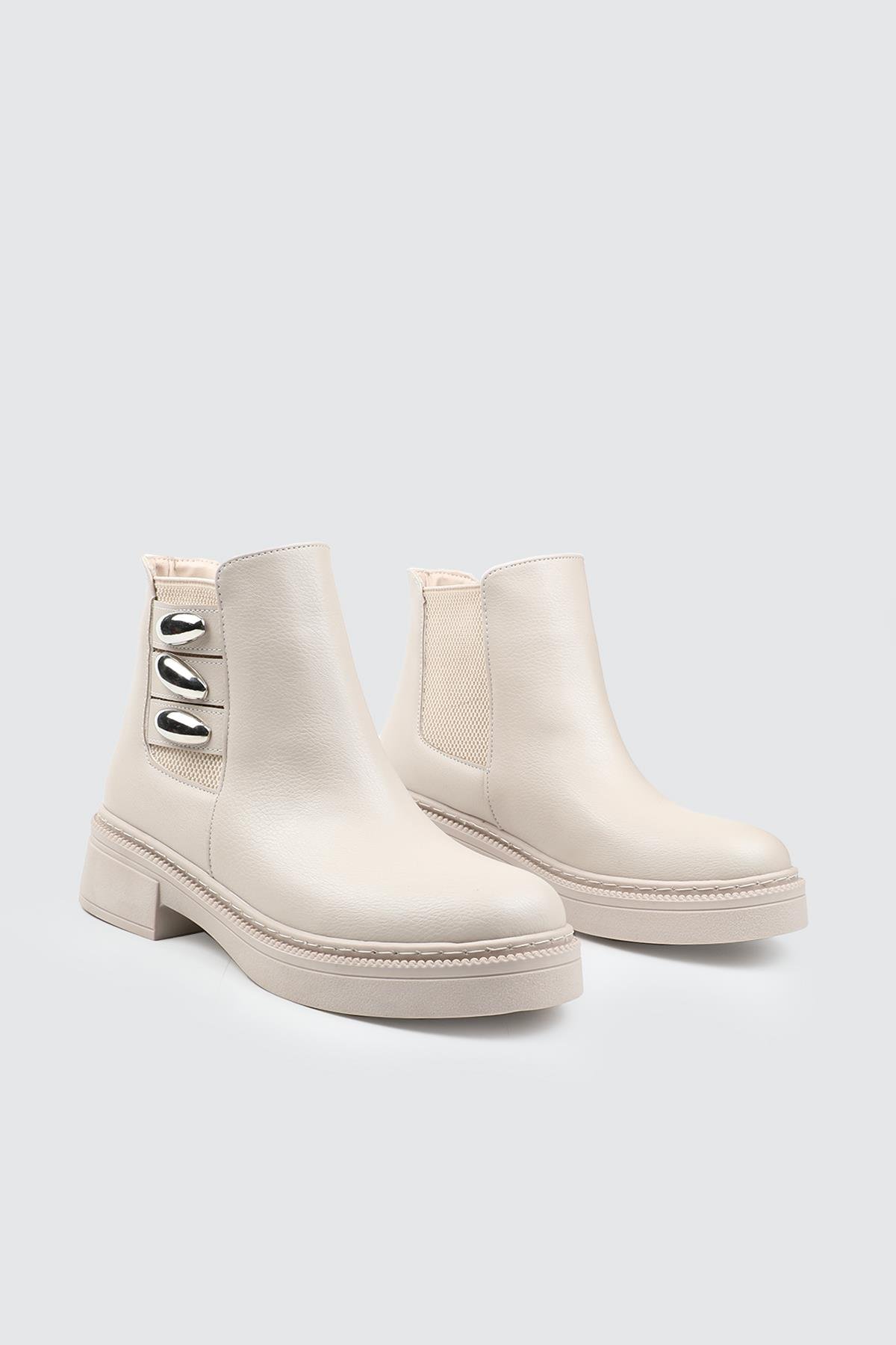 My Bella 25K KJ-816 Metal Toka Kadın Bot Bej