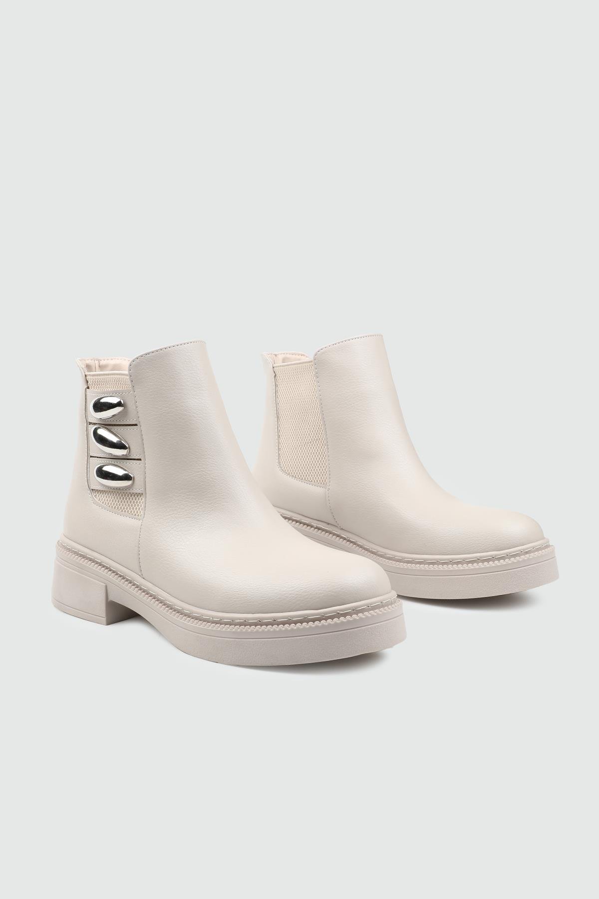 My Bella 25K KJ-816 Metal Toka Kadın Bot Bej