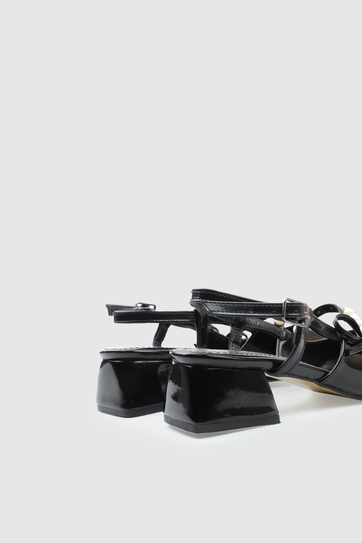 My Bella 25Y AMS-105  İncili Sivri Burun Kadın Ayakkabı Siyah Rugan