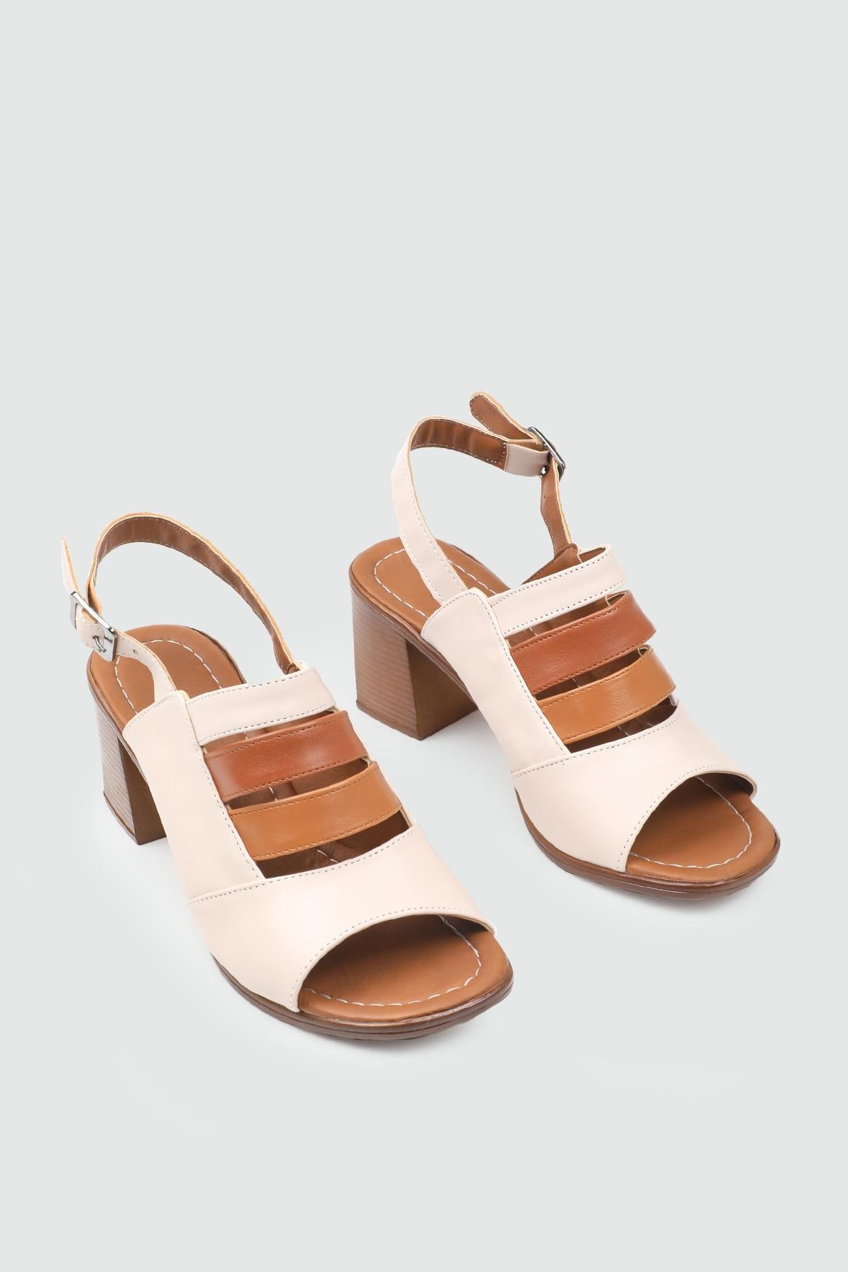 MY BELLA 25Y FRZ-1704 Şeritli Kadın Ayakkabı Ten Taba Camel