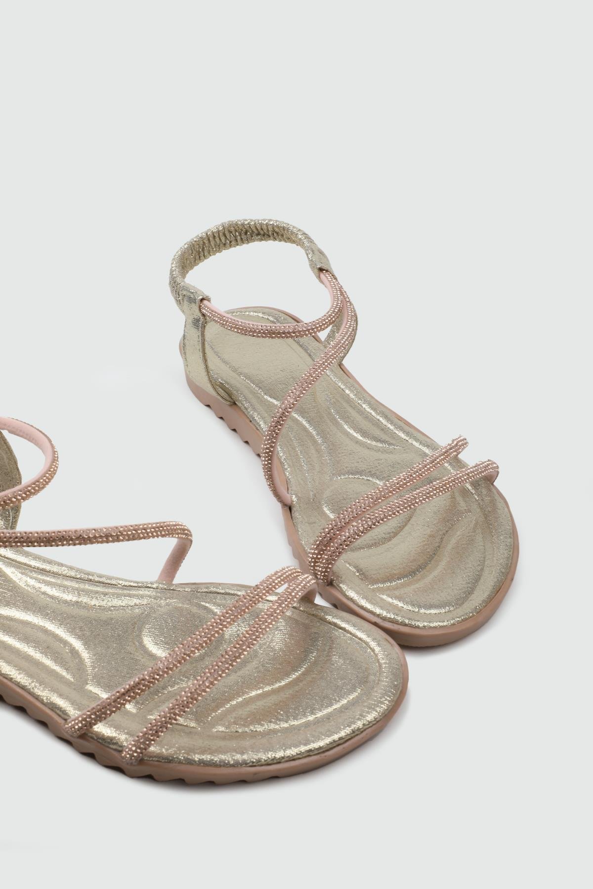 My Bella 25Y HS-044 Taşlı  Kadın Sandalet Altın Simli