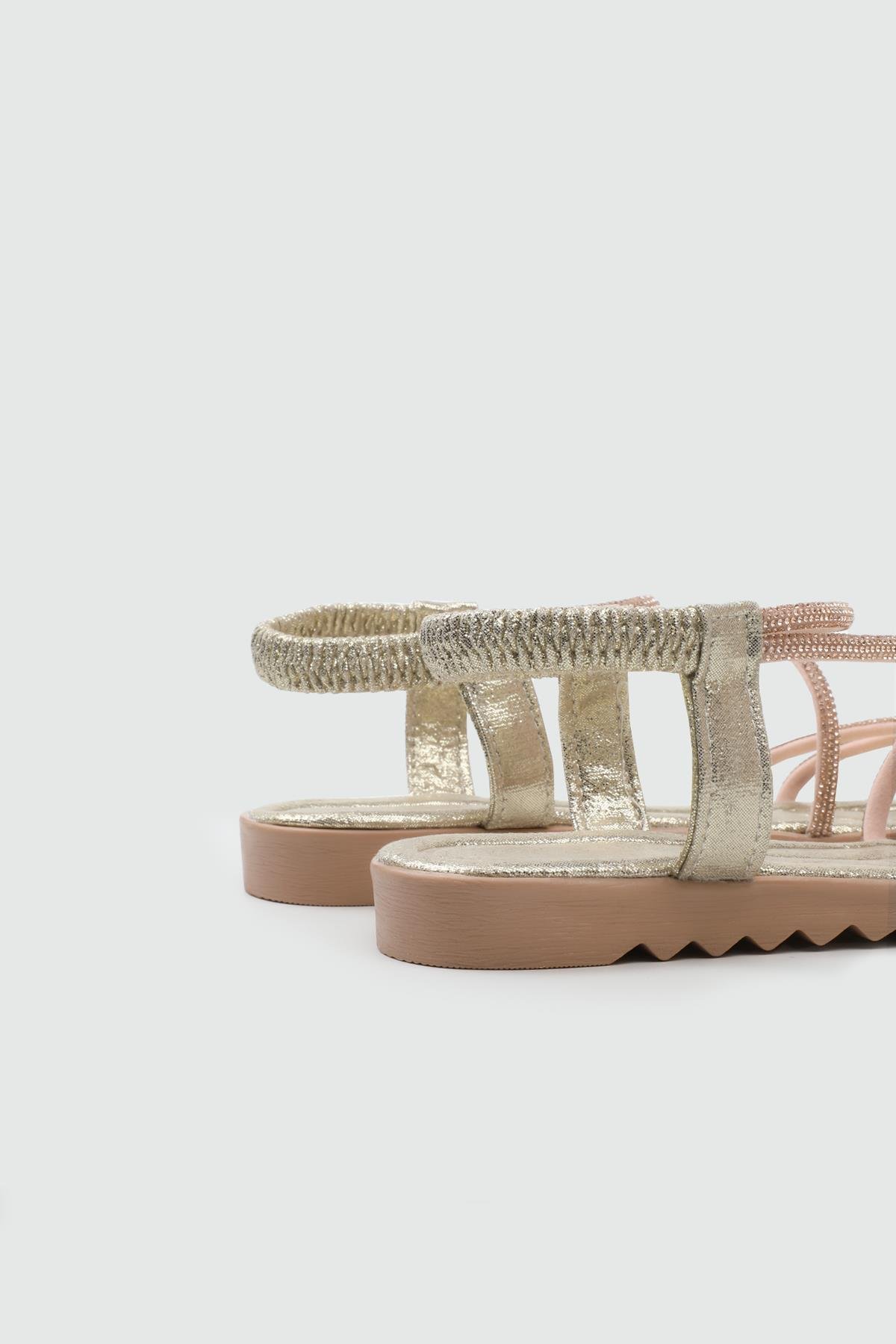 My Bella 25Y HS-044 Taşlı  Kadın Sandalet Altın Simli