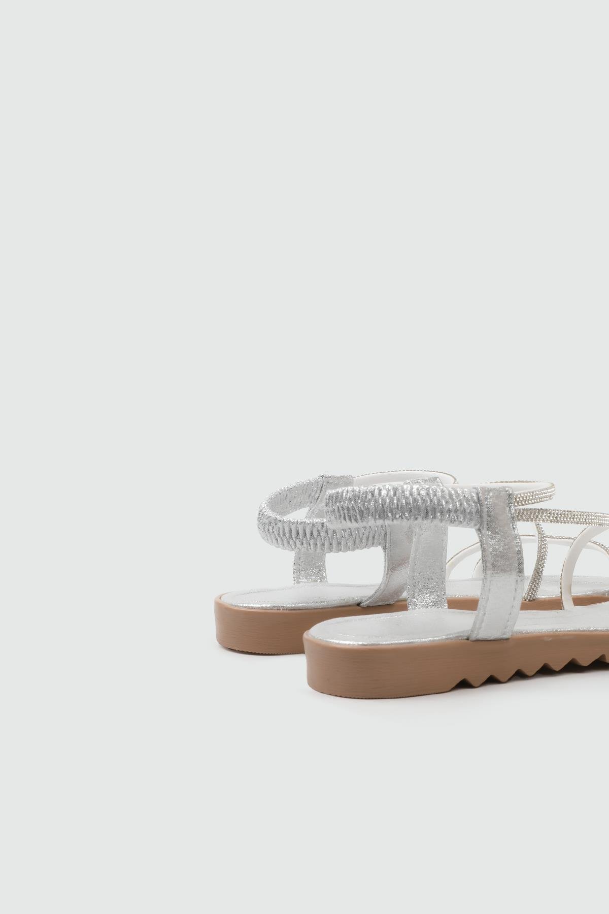 My Bella 25Y HS-044 Taşlı  Kadın Sandalet Gümüş Simli