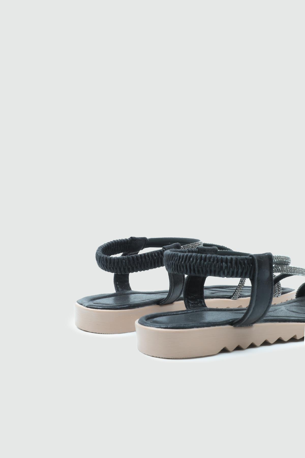 My Bella 25Y HS-044 Taşlı  Kadın Sandalet Siyah Simli