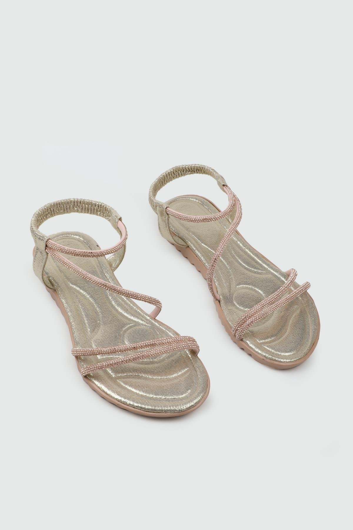 My Bella 25Y HS-044 Taşlı  Kadın Sandalet Altın Simli