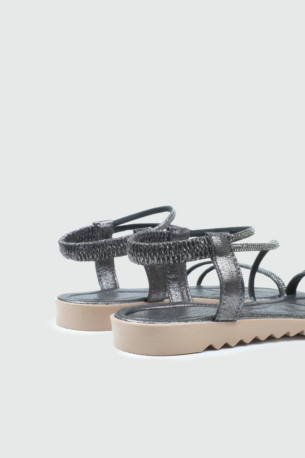 My Bella 25Y HS-044 Taşlı  Kadın Sandalet Platin Simli