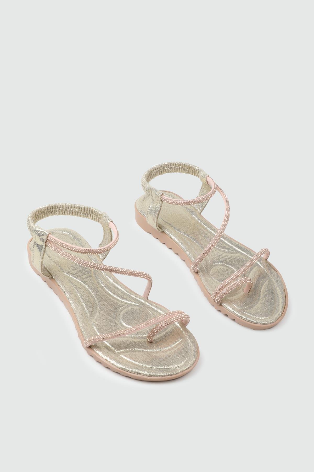 My Bella 25Y HS-077 Parmak Arası Kadın Sandalet Altın Simli