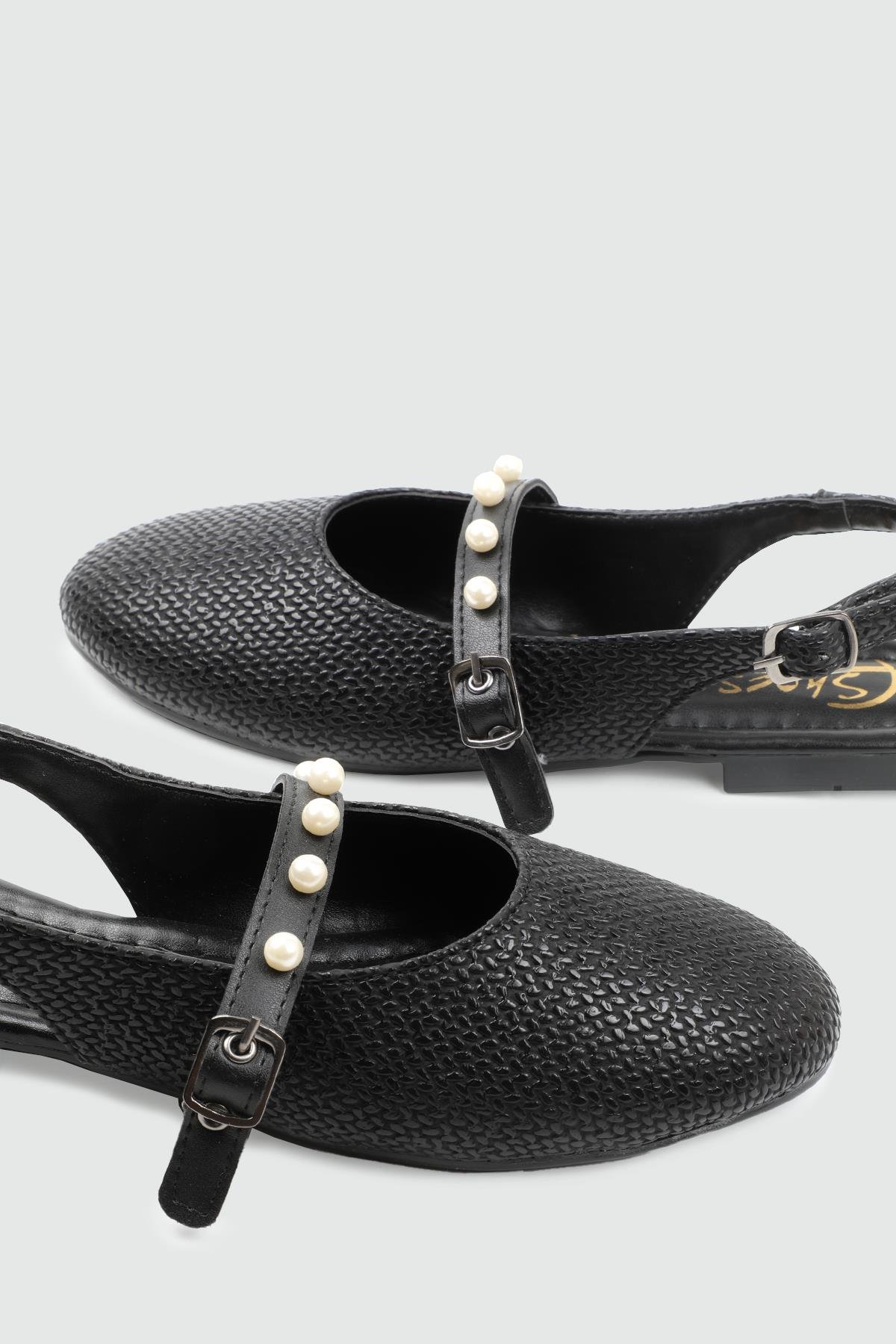 My Bella 25Y KJ-766 İncili Toka Kadın Babet Siyah Hasır