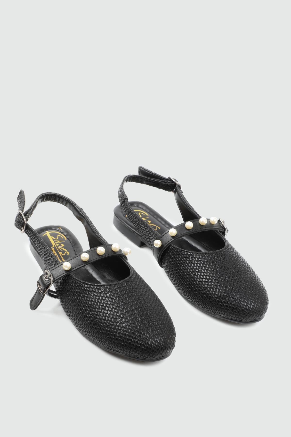 My Bella 25Y KJ-766 İncili Toka Kadın Babet Siyah Hasır