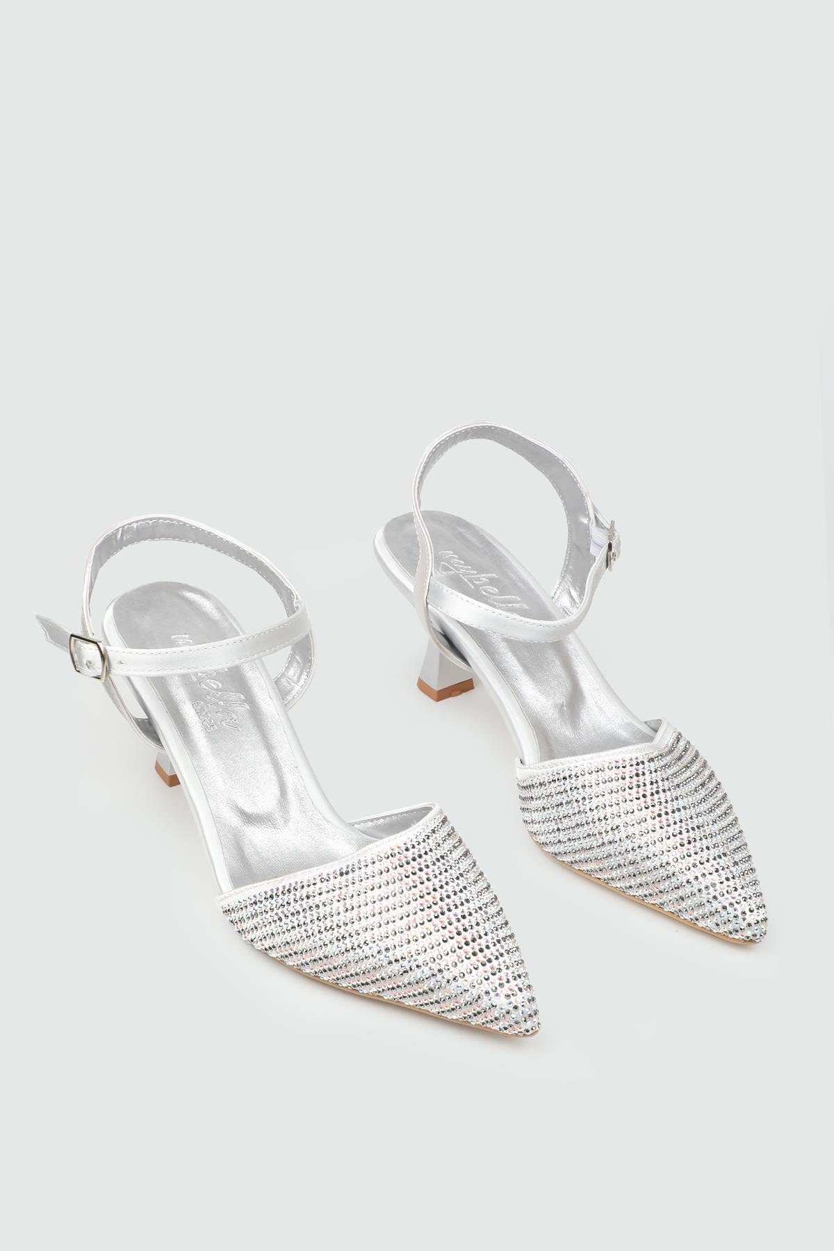 My Bella 25Y KRD-138 Açık Taşlı Kadın Ayakkabı Gümüş Saten