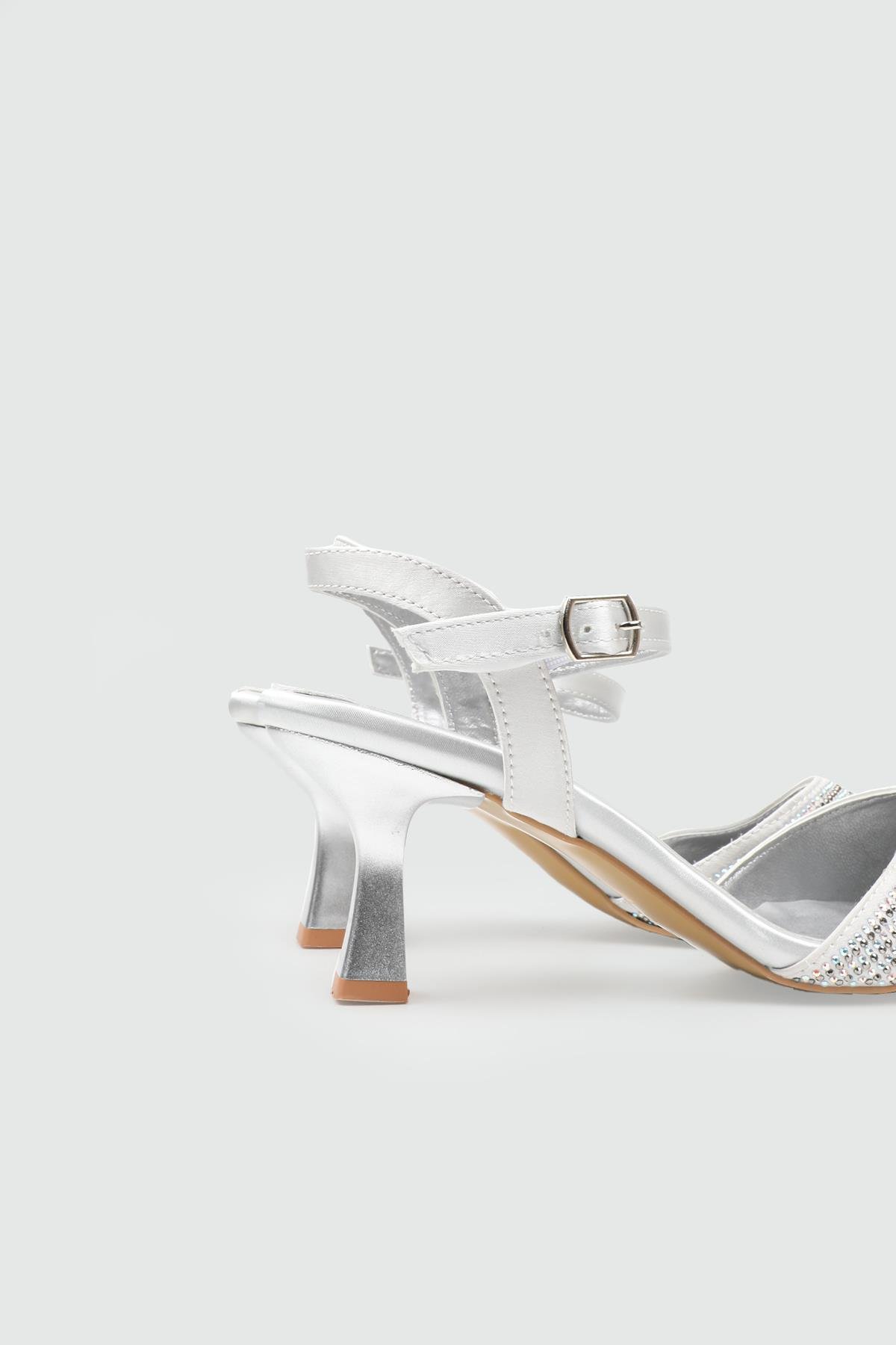 My Bella 25Y KRD-138 Açık Taşlı Kadın Ayakkabı Gümüş Saten