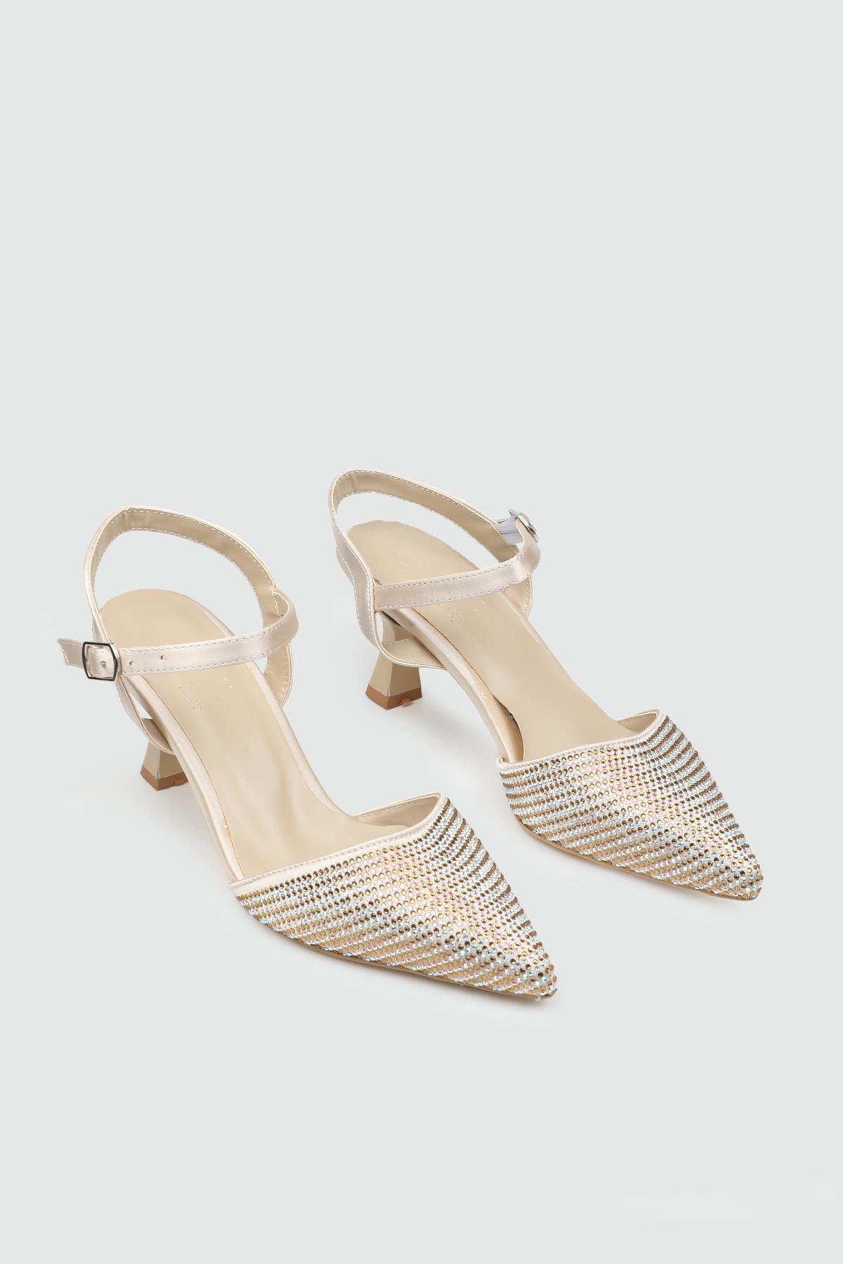 My Bella 25Y KRD-138 Açık Taşlı Kadın Ayakkabı Ten Saten