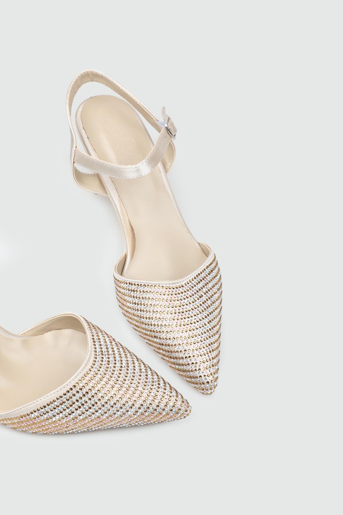 My Bella 25Y KRD-138 Açık Taşlı Kadın Ayakkabı Ten Saten