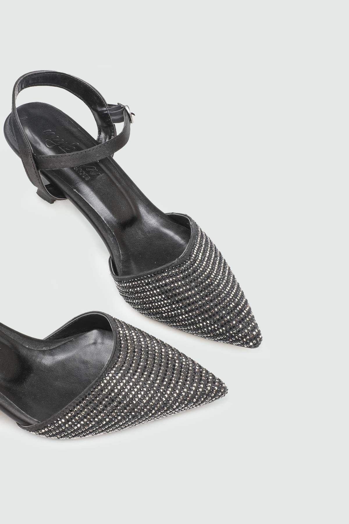 My Bella 25Y KRD-138 Açık Taşlı Kadın Ayakkabı Siyah Saten