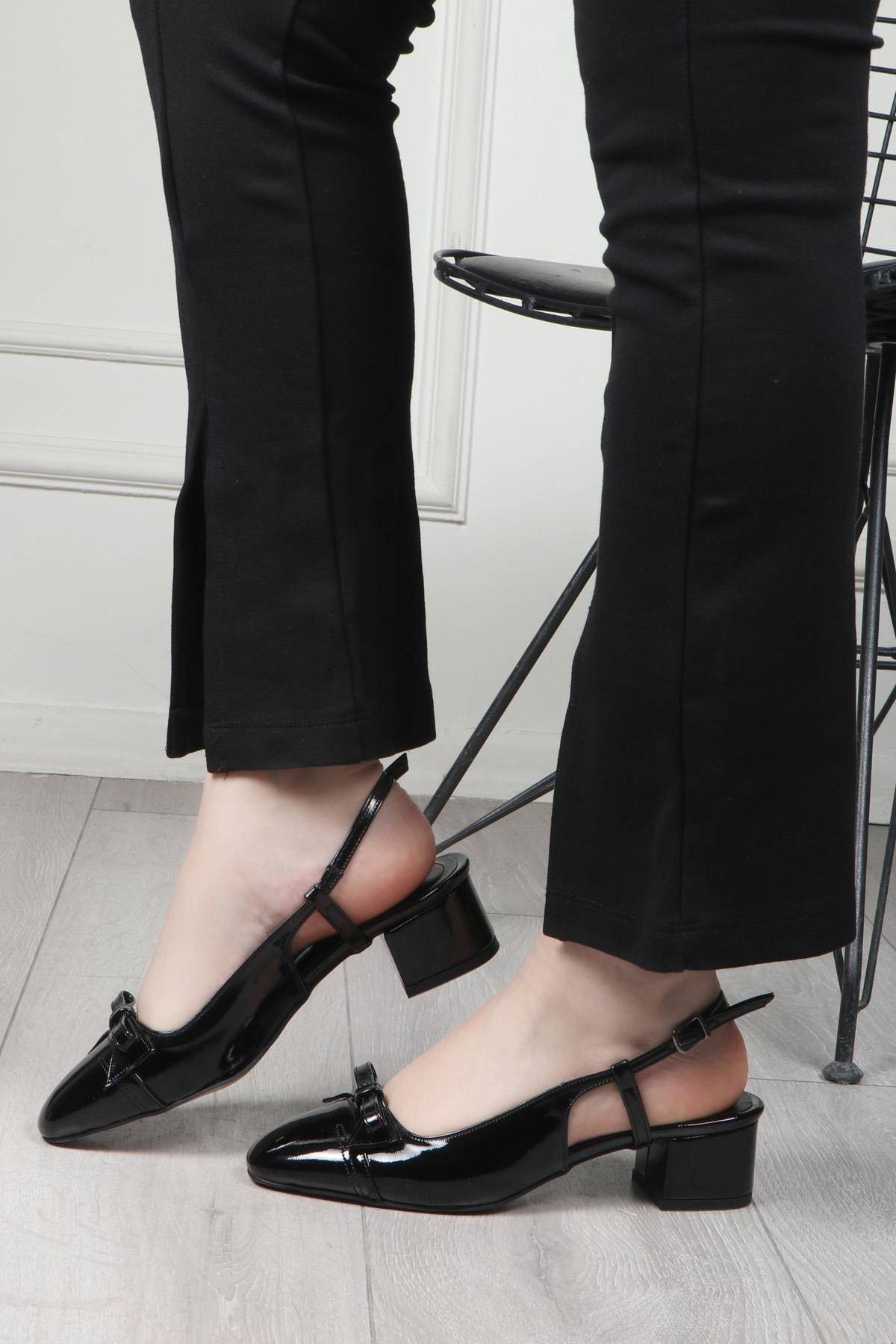 My bella 25Y MB-F36 Fiyonklu AA Kadın Ayakkabı Siyah Rugan