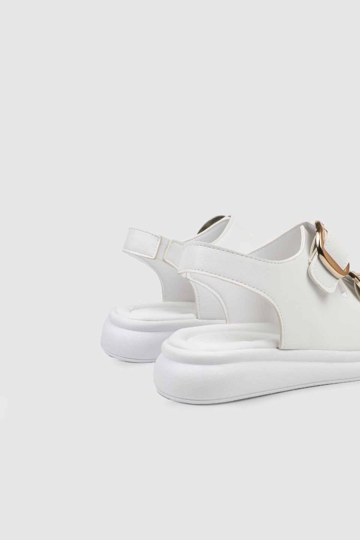 My Bella 25Y Pink 049 Çift Toka Kadın Sandalet Beyaz Altın